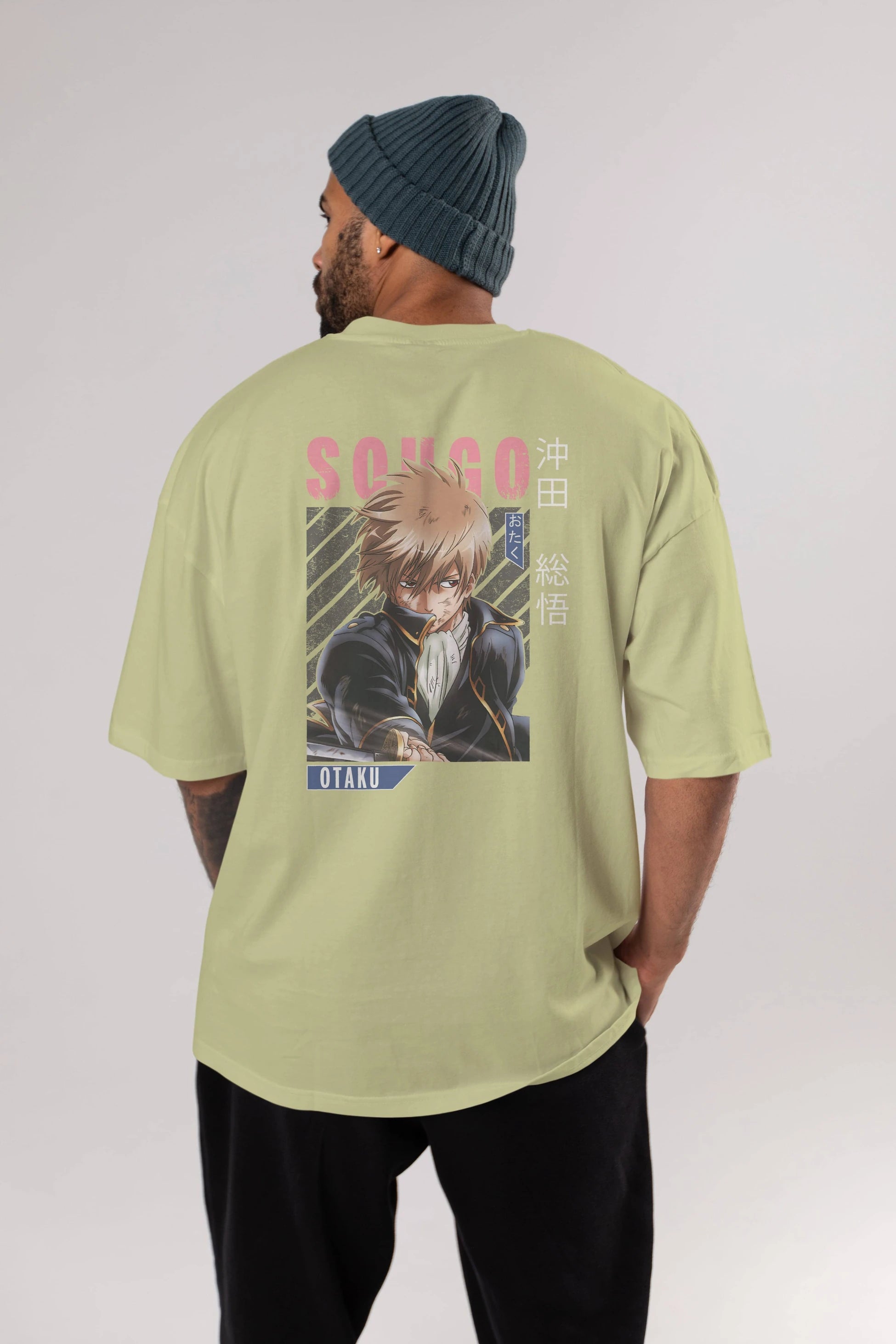 Sougo Okita GINTAMA Anime Arka Baskılı Oversize t-shirt Erkek Kadın Unisex