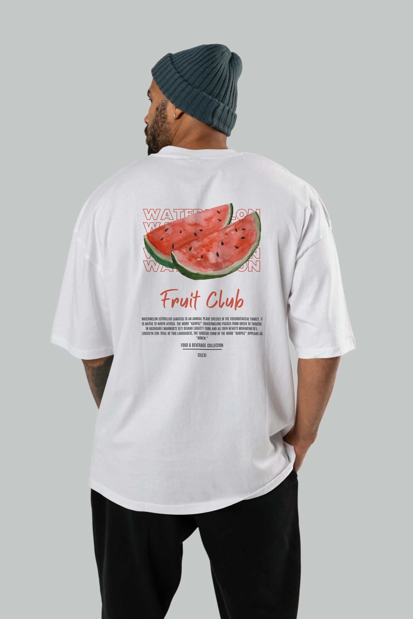 Watermelon Arka Baskılı Oversize t-shirt Erkek Kadın Pamuk Bisiklet Yaka tişort