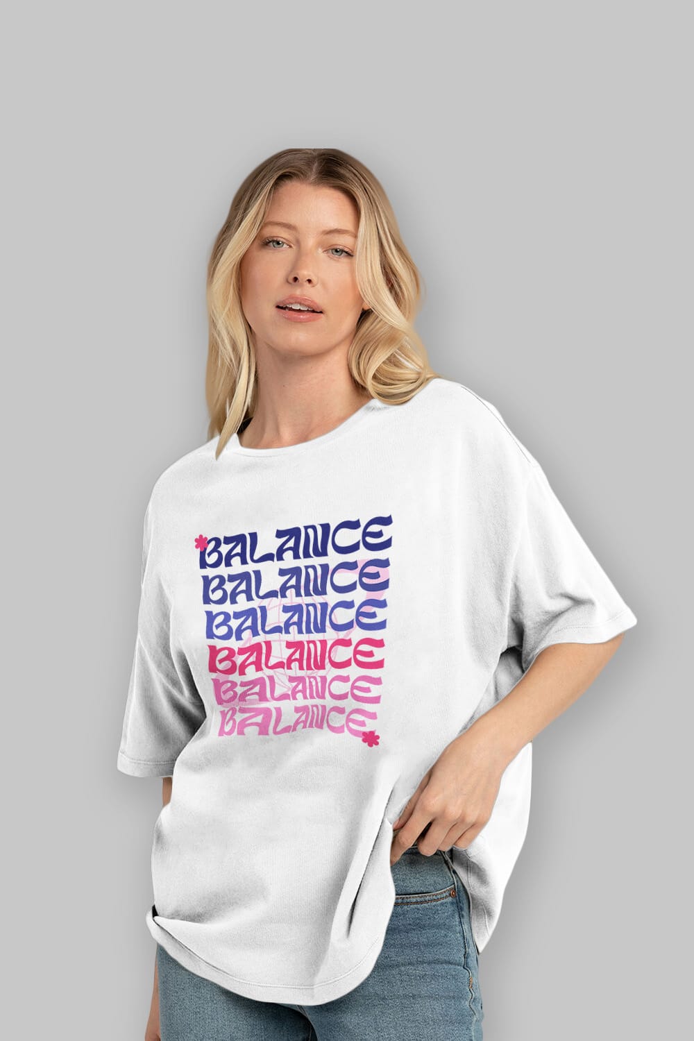 Balance Yazılı Ön Baskılı Oversize t-shirt Erkek Kadın Unisex