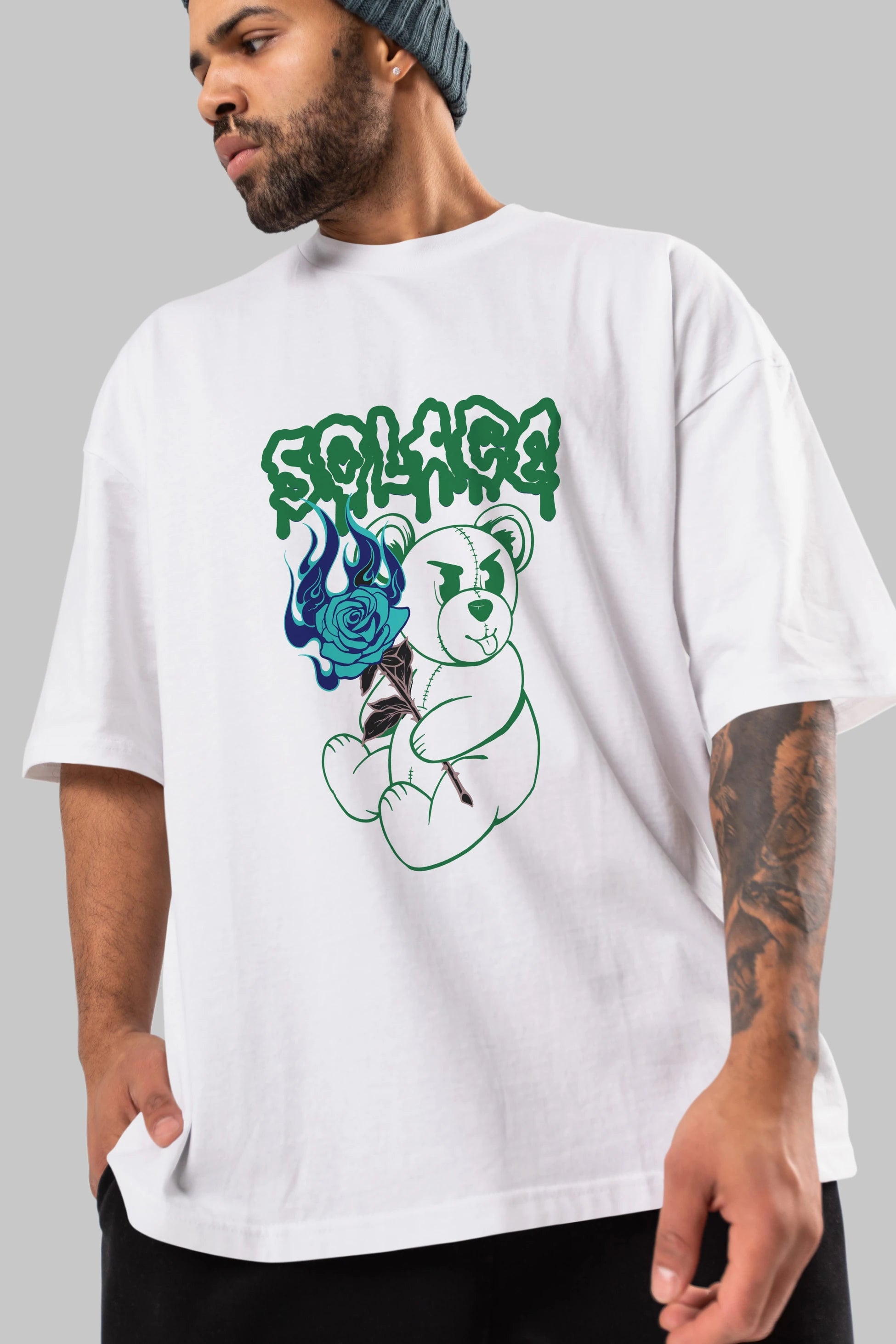 Solage Bear Ön Baskılı Oversize t-shirt Erkek Kadın Unisex