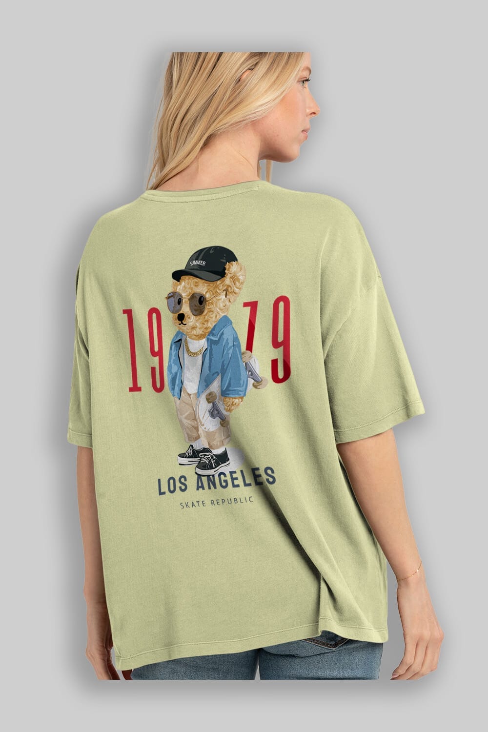 Teddy Bear Los Angeles Arka Baskılı Oversize t-shirt Erkek Kadın Unisex %100 Pamuk