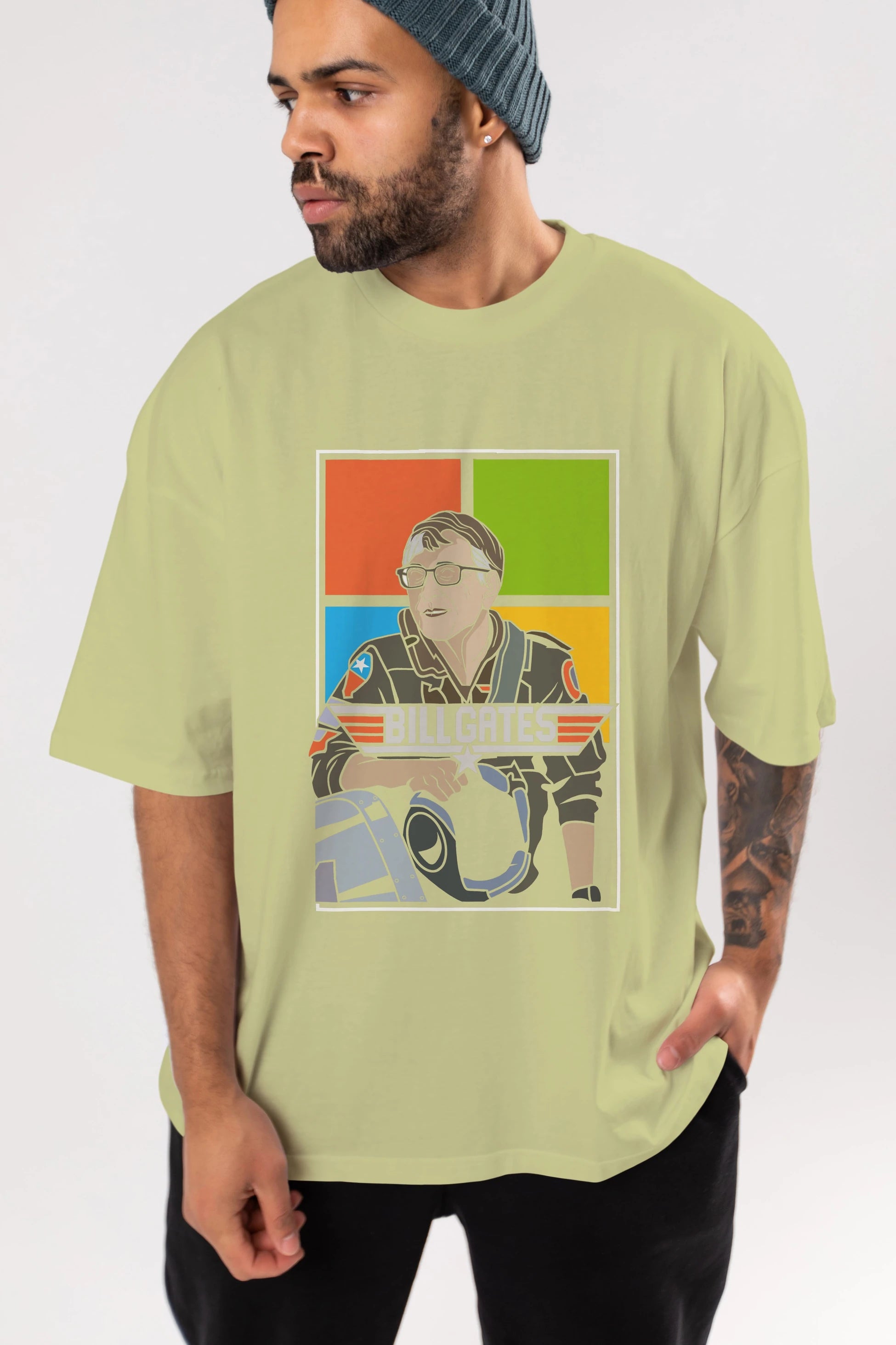 Bill Gates Top Gun Ön Baskılı Oversize t-shirt Erkek Kadın Unisex %100 Pamuk tişort