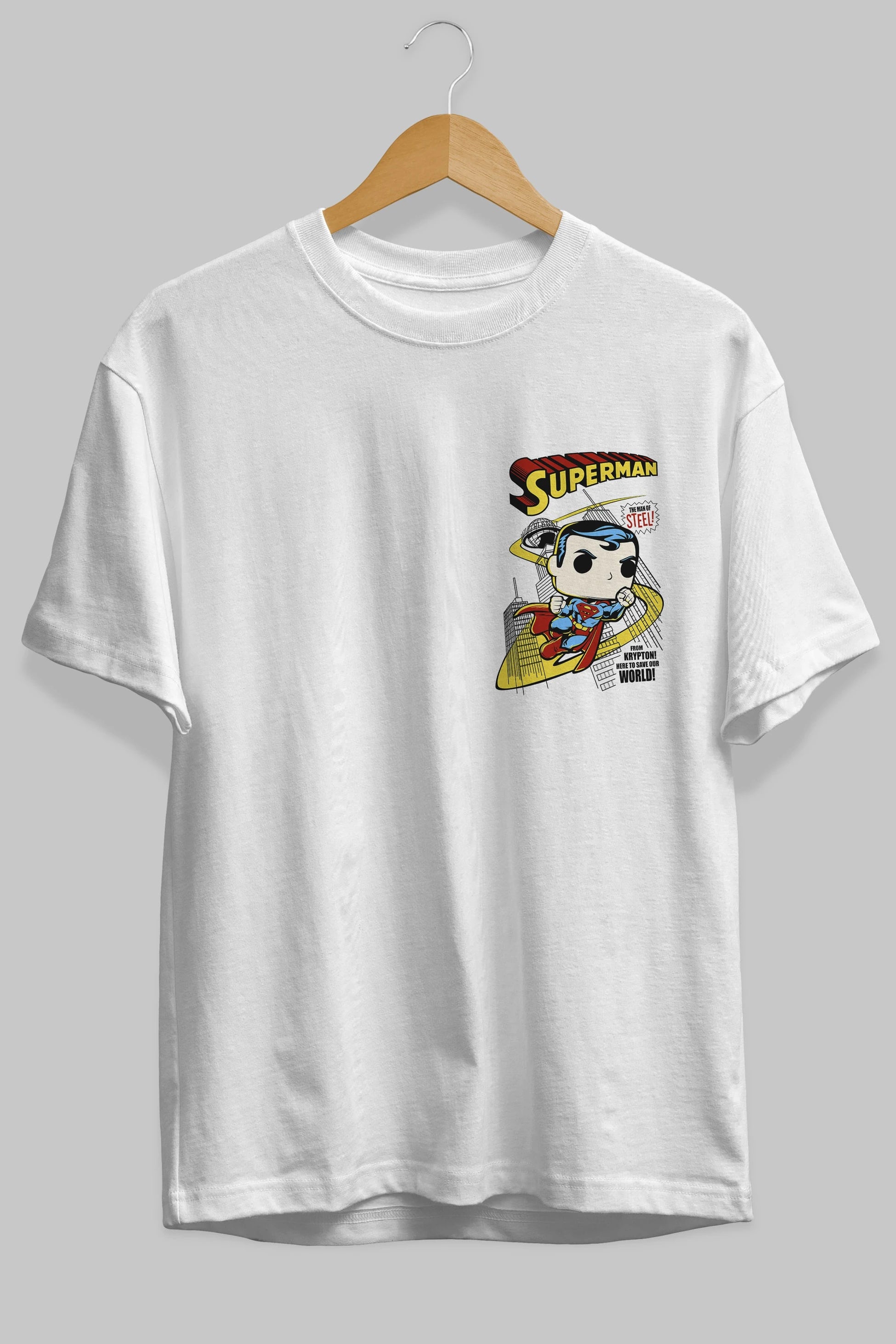 Superman (2) Ön Sol Baskılı Oversize t-shirt Erkek Kadın Unisex %100 Pamuk Bisiklet Yaka tişort