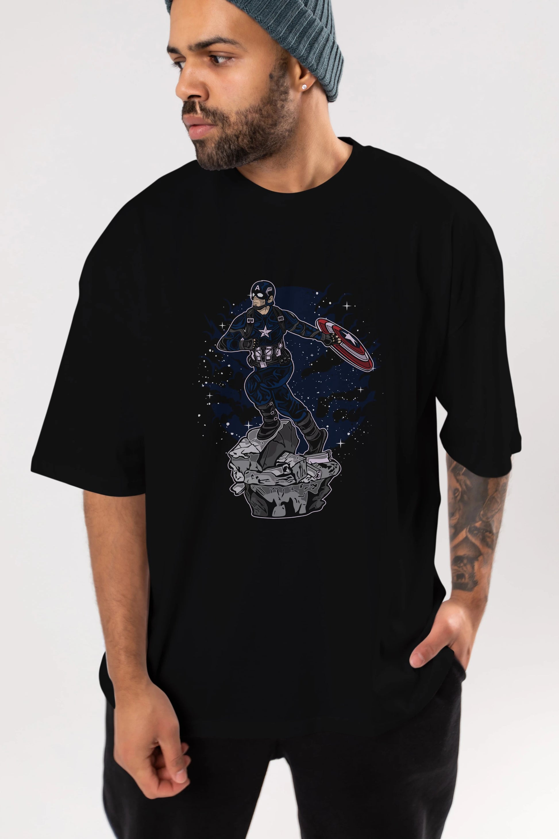 CAPTAIN AMERICA Ön Baskılı Oversize t-shirt Erkek Kadın Unisex %100 Pamuk tişort
