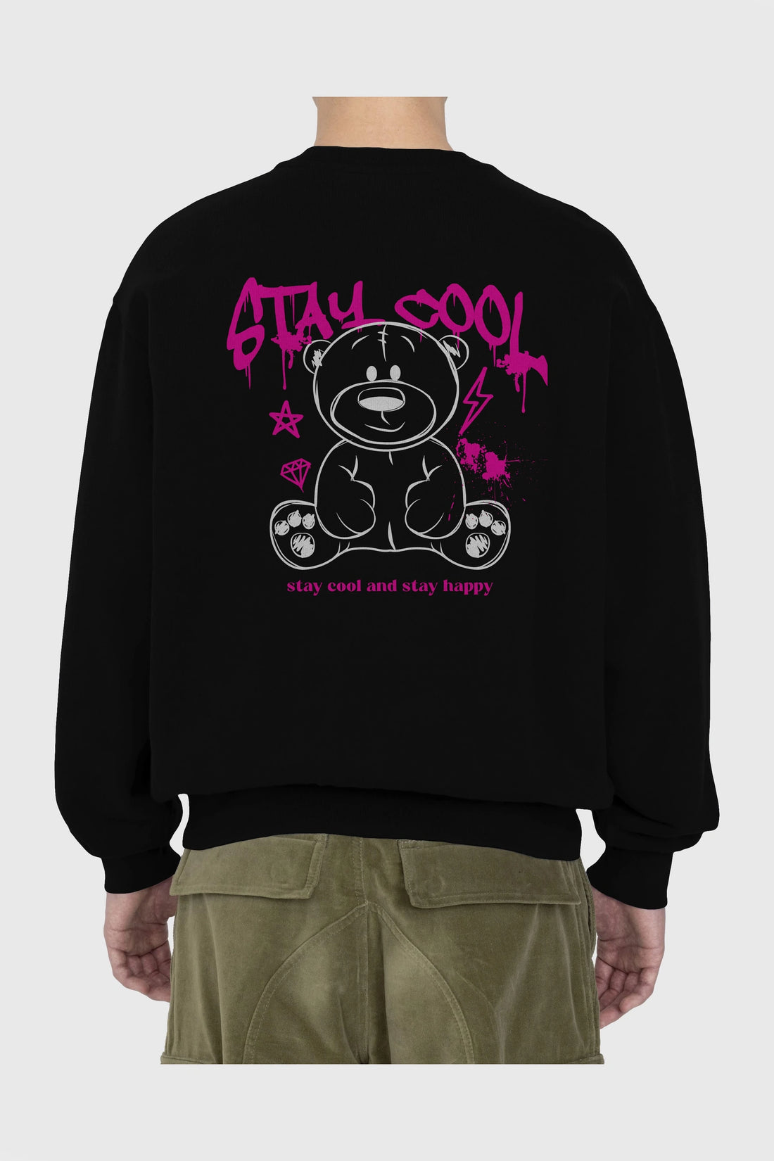 Teddy Bear Stay Cool Arka Baskılı Oversize Sweatshirt Erkek Kadın Unisex
