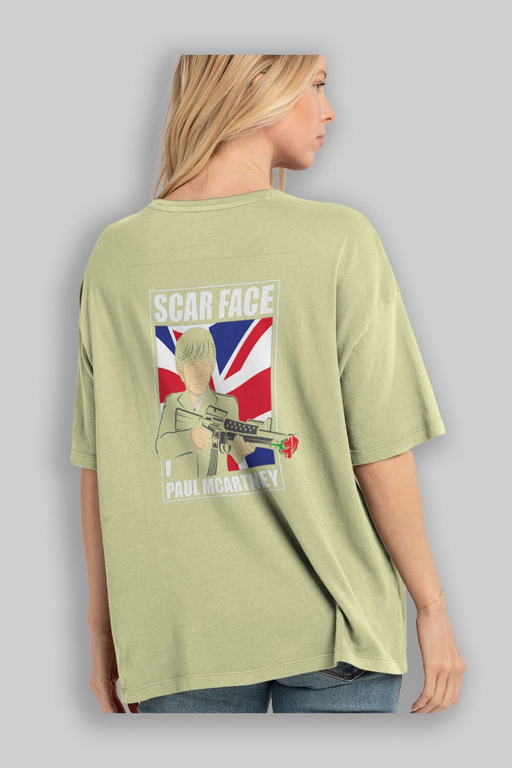 Paul Mccartney Scar Face Arka Baskılı Oversize t-shirt Erkek Kadın Unisex %100 Pamuk tişort