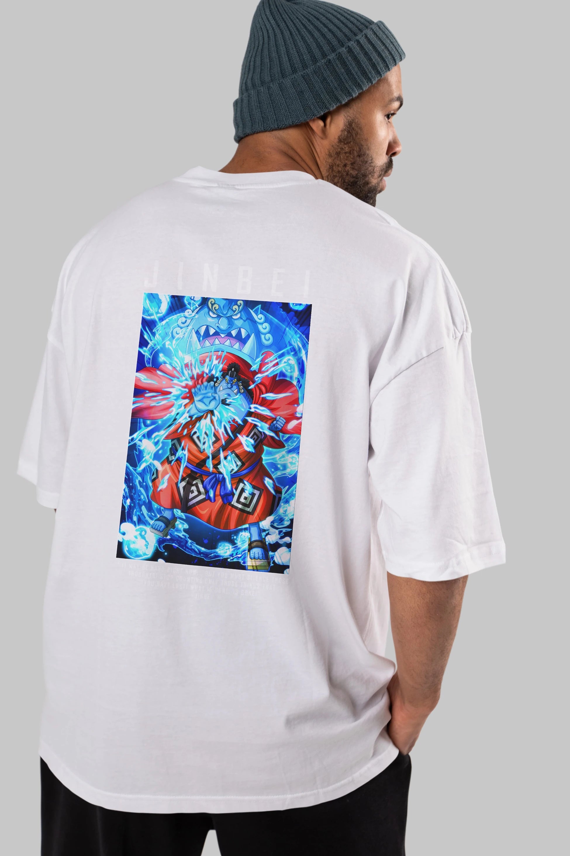 Jinbei Anime Arka Baskılı Oversize t-shirt Erkek Kadın Unisex %100 pamuk tişort