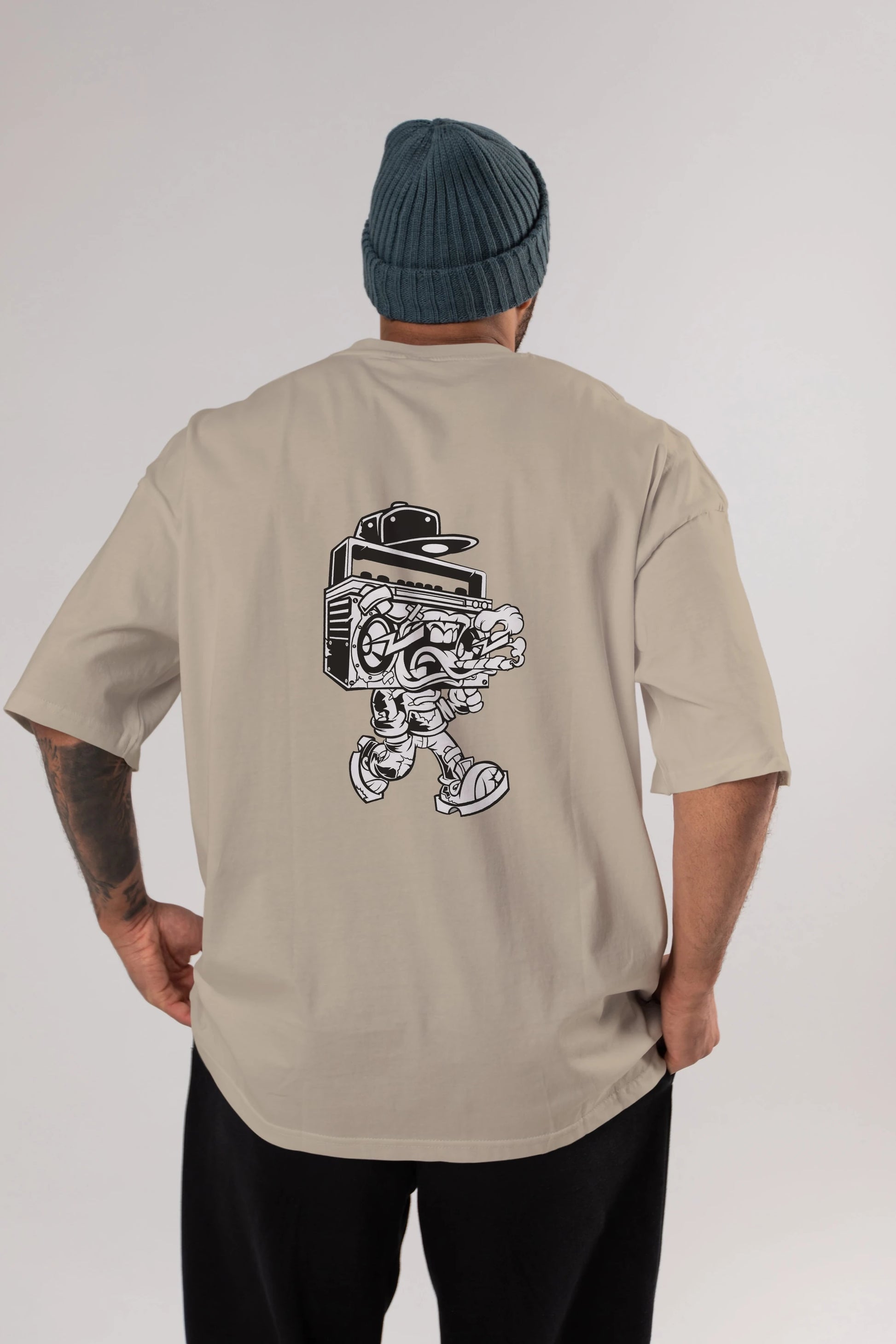 Boombox Arka Baskılı Oversize t-shirt Erkek Kadın Unisex %100 Pamuk tişort
