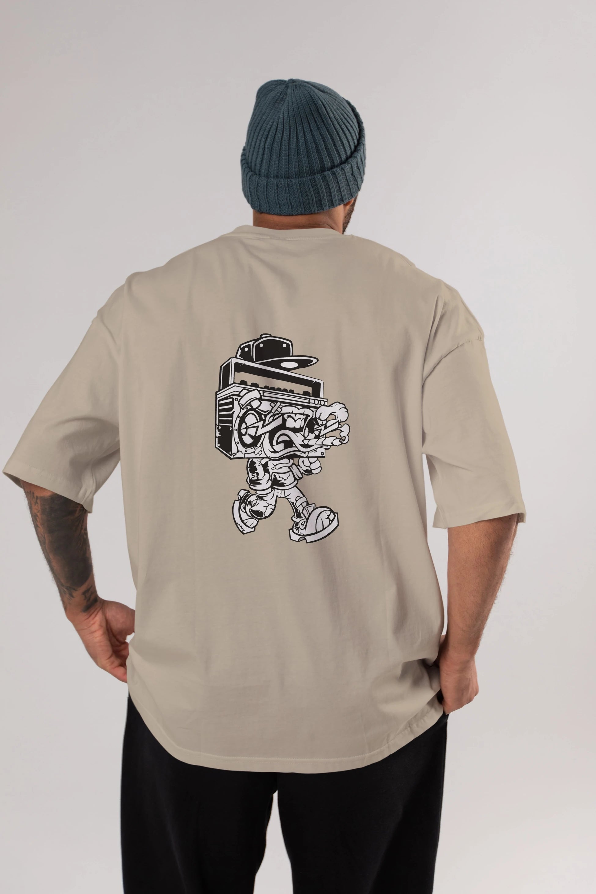 Boombox Arka Baskılı Oversize t-shirt Erkek Kadın Unisex %100 Pamuk tişort