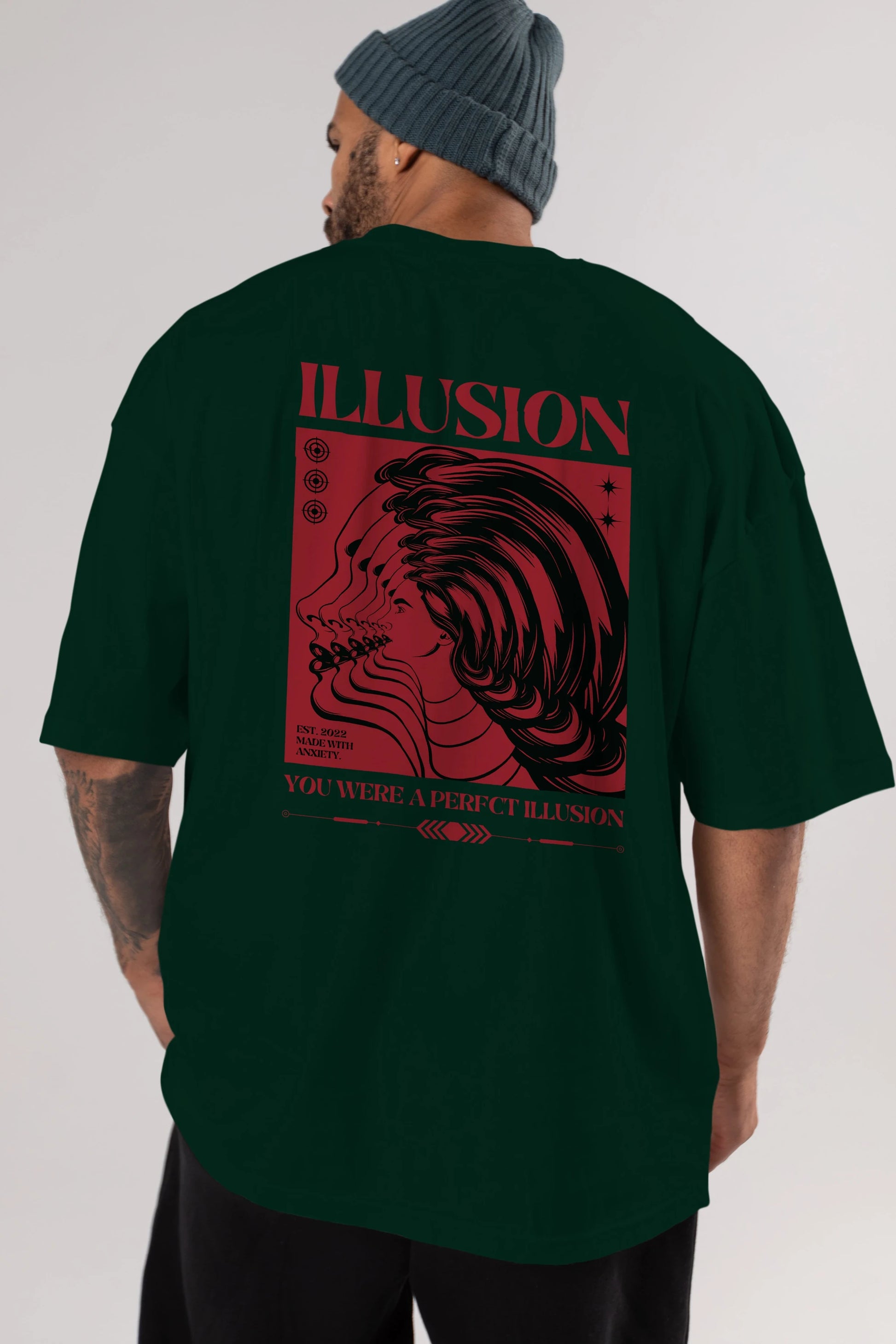 Illusion Streetwear Arka Baskılı Oversize t-shirt Erkek Kadın Unisex
