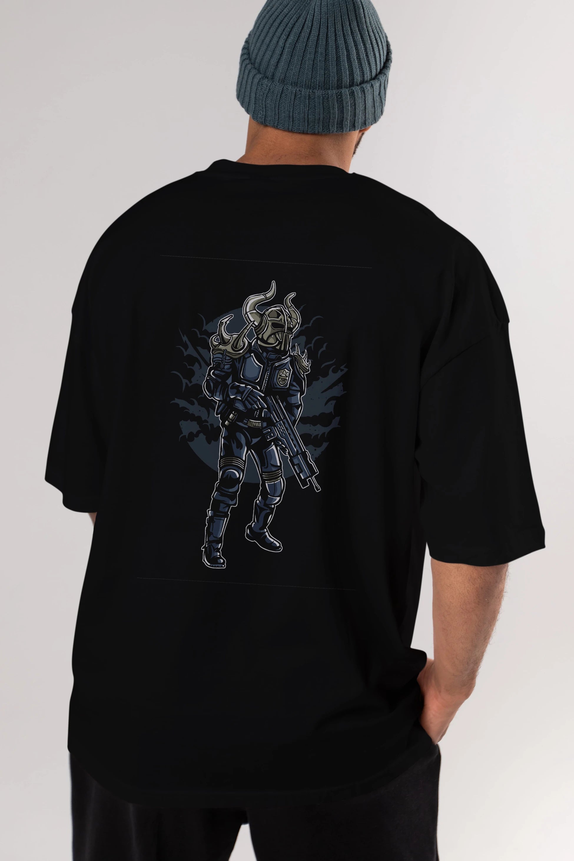 Viking Soldier Arka Baskılı Oversize t-shirt Erkek Kadın Unisex %100 Pamuk