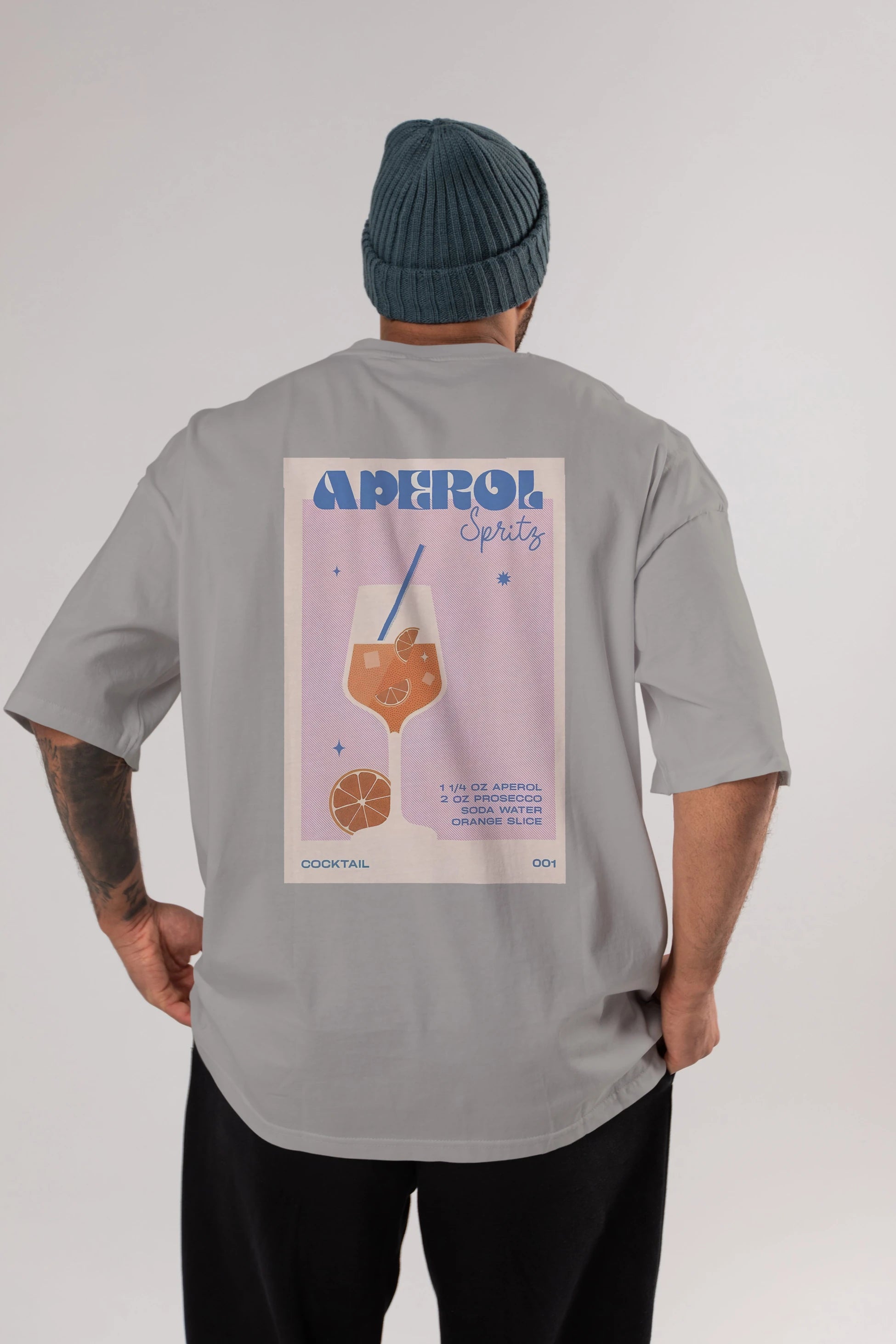 Aperol Spritz Arka Baskılı Oversize t-shirt Erkek Kadın Unisex %100 Pamuk Bisiklet Yaka tişort