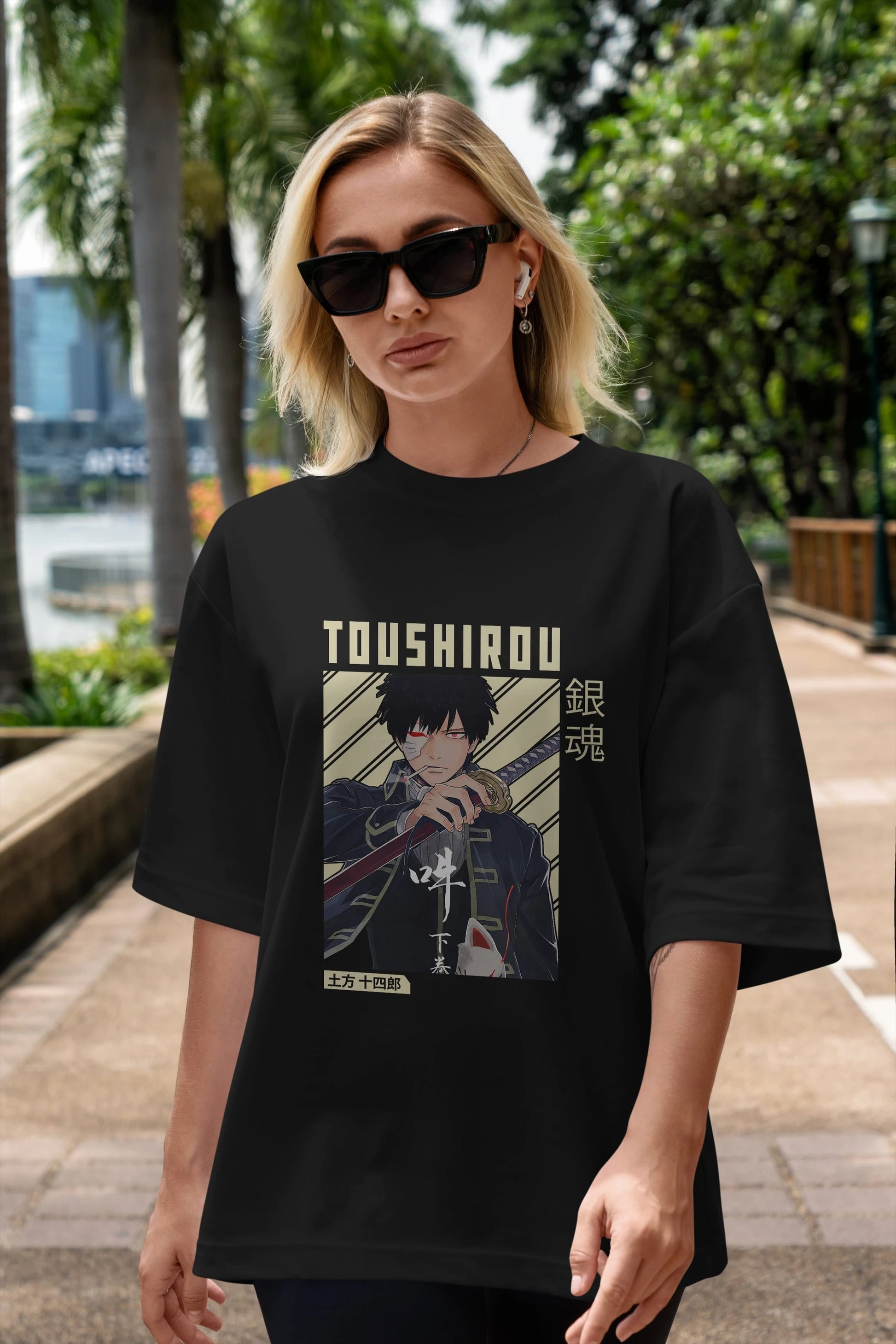 Toushirou Hijikata Anime Ön Baskılı Oversize t-shirt %100 pamuk Erkek Kadın Unisex
