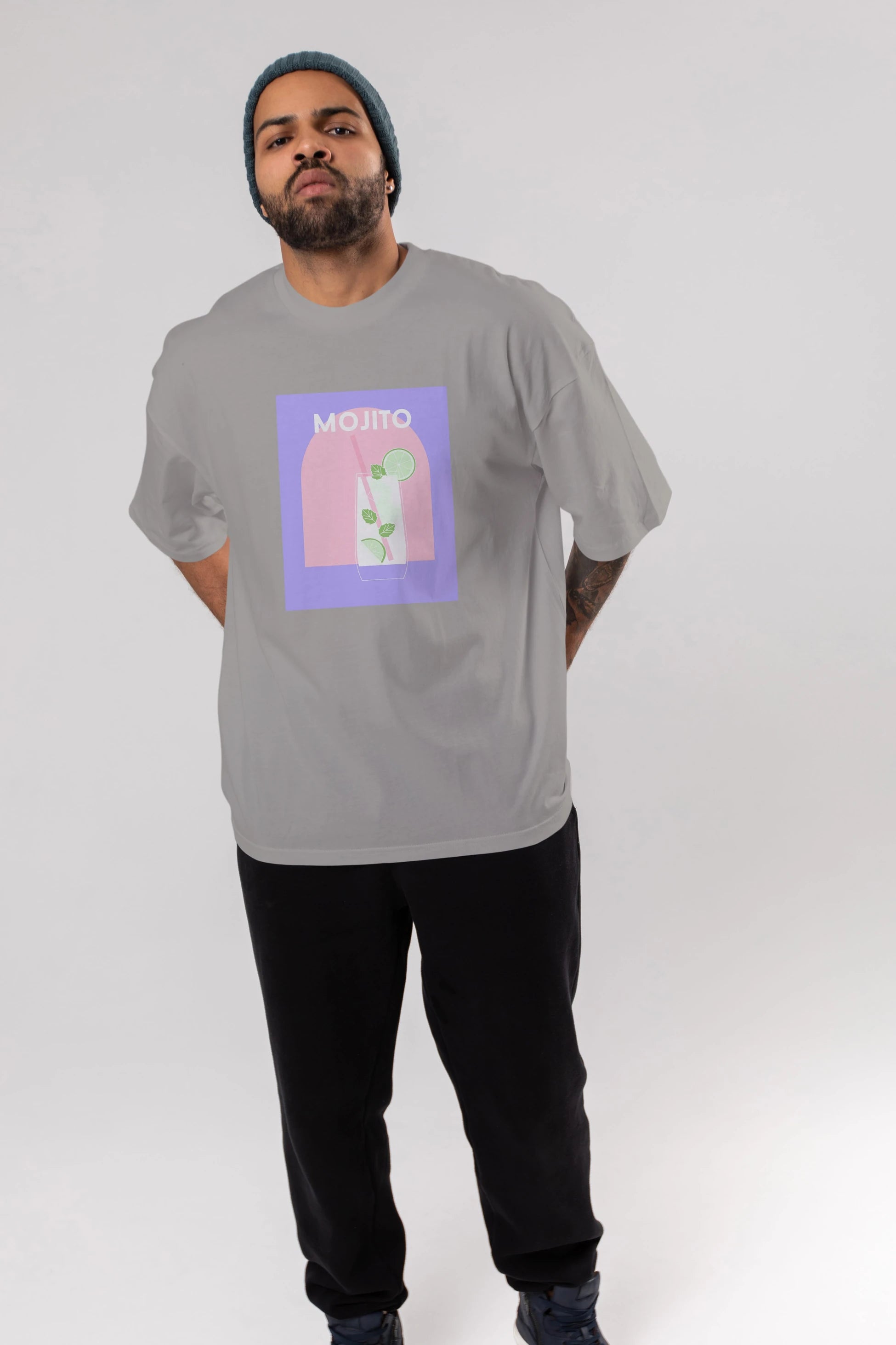Mojito 2 Ön Baskılı Oversize t-shirt Erkek Kadın Unisex %100 Pamuk Bisiklet Yaka tişort