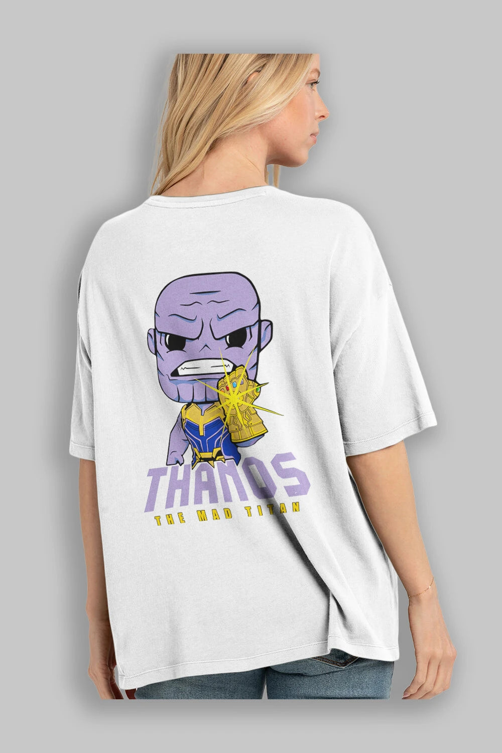 Thanos (1) Arka Baskılı Oversize t-shirt Erkek Kadın Unisex %100 Pamuk Bisiklet Yaka tişort