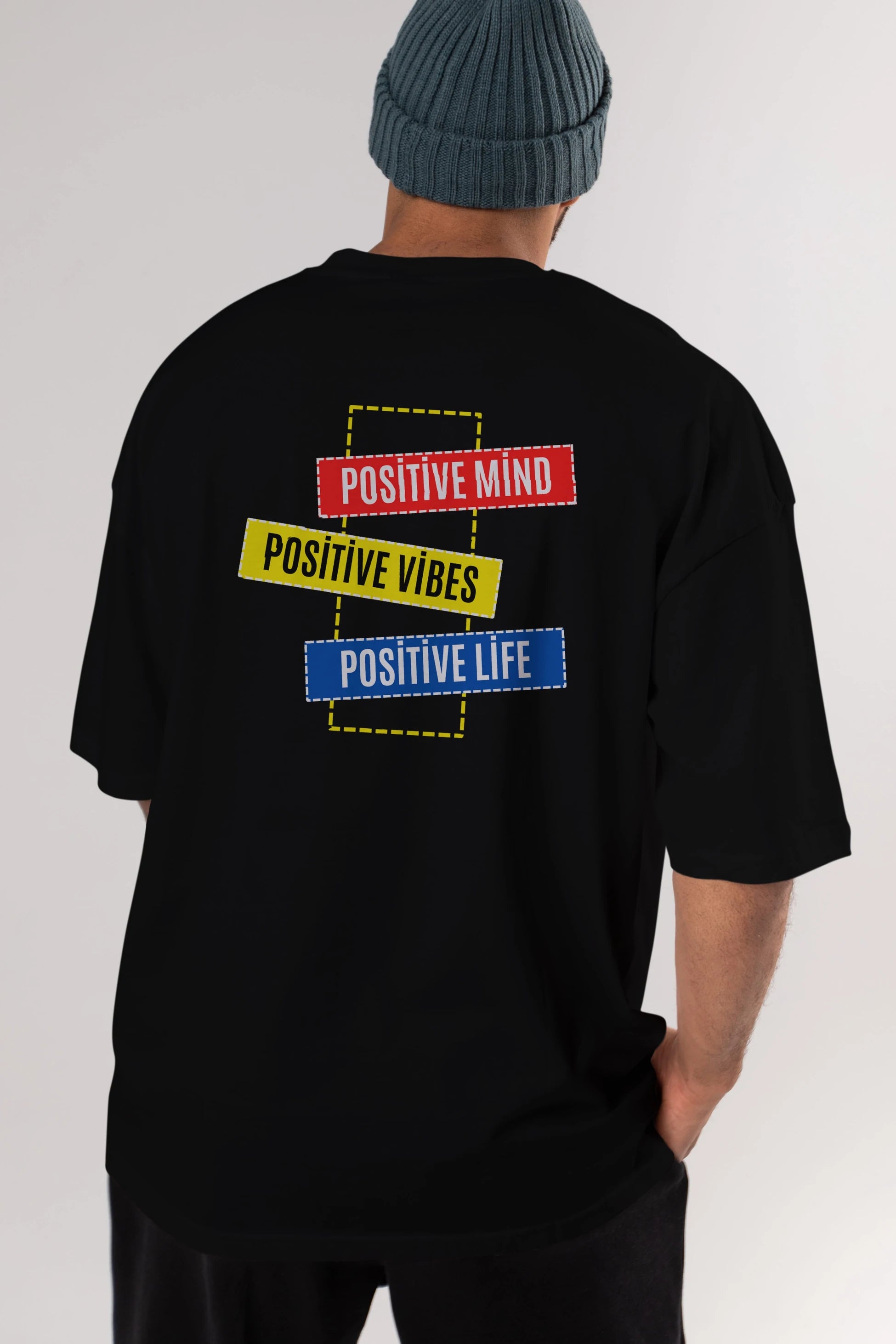 Positive Mind Vibes Lifes Arka Baskılı Oversize t-shirt Erkek Kadın Unisex