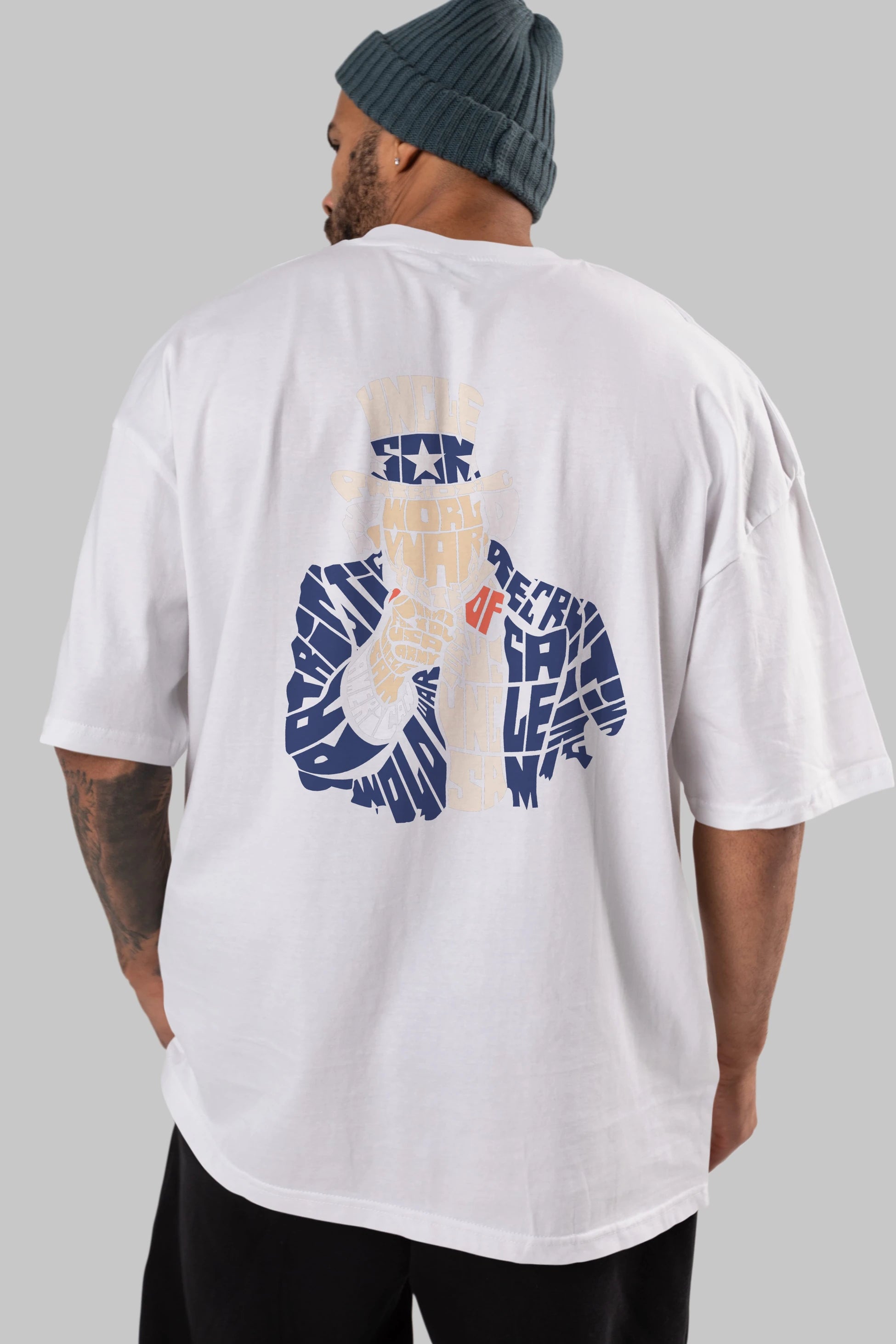 Uncle Sam Arka Baskılı Oversize t-shirt %100 pamuk Erkek Kadın Unisex