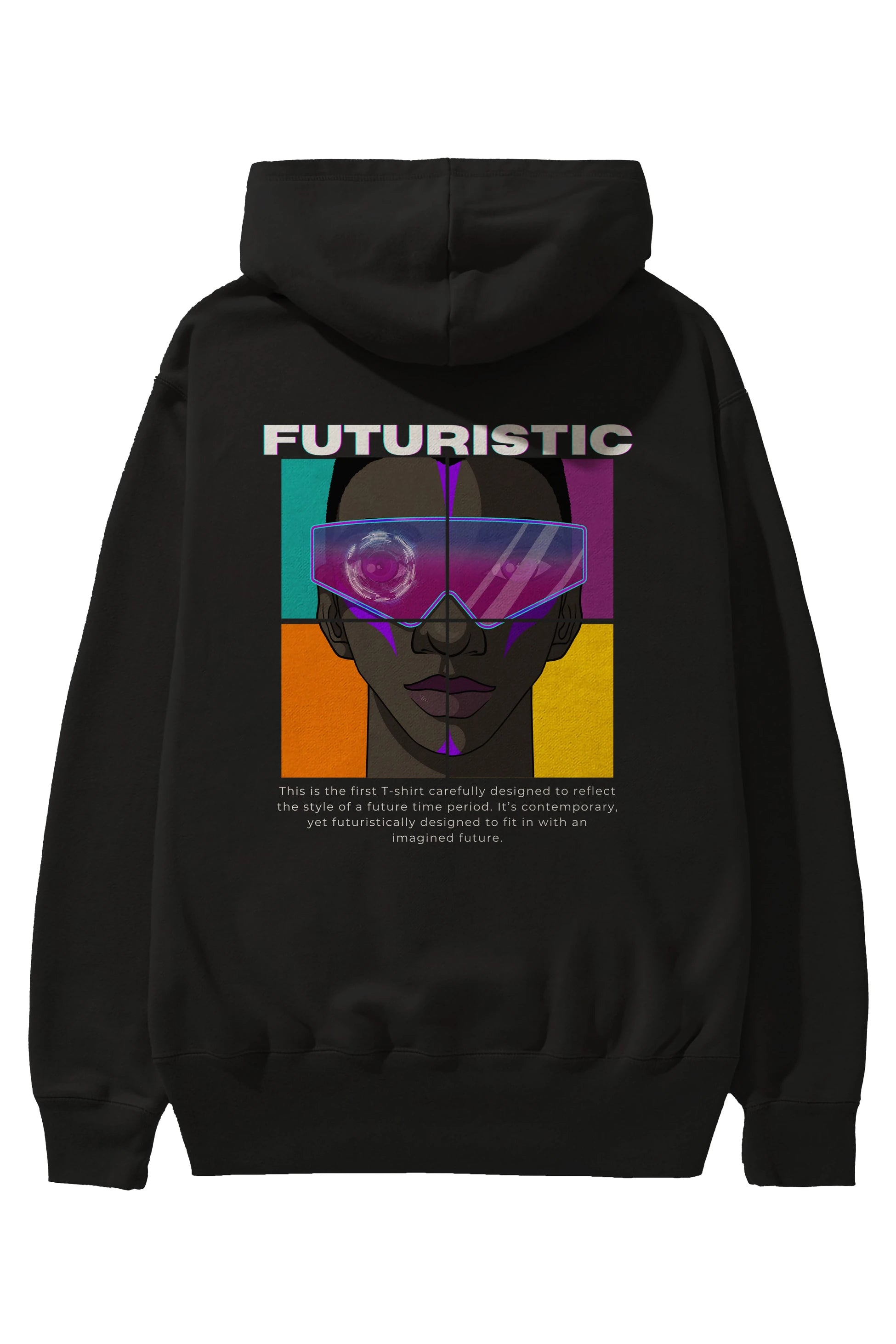 Futuristic Streetwear Arka Baskılı Oversize Hoodie Kapüşonlu Sweatshirt Erkek Kadın Unisex