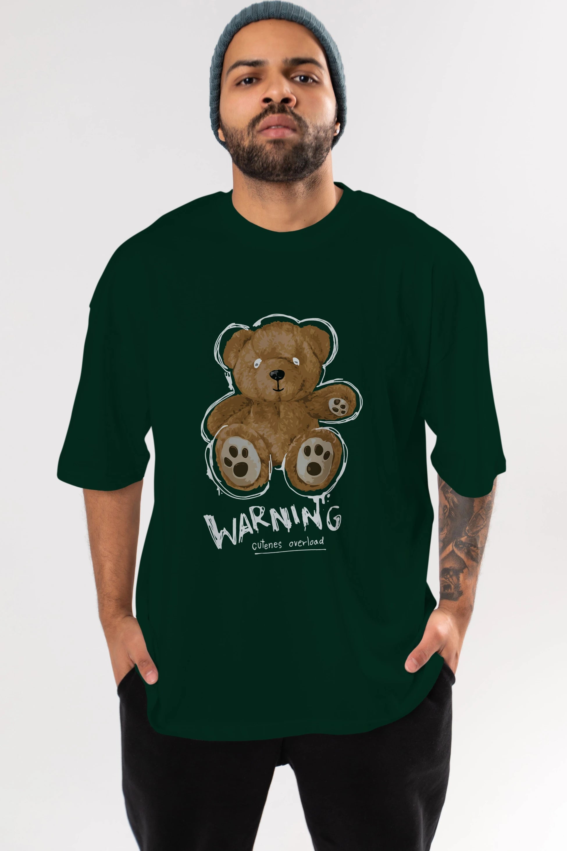 Warning Cuteness Bear Ön Baskılı Oversize t-shirt Erkek Kadın Unisex