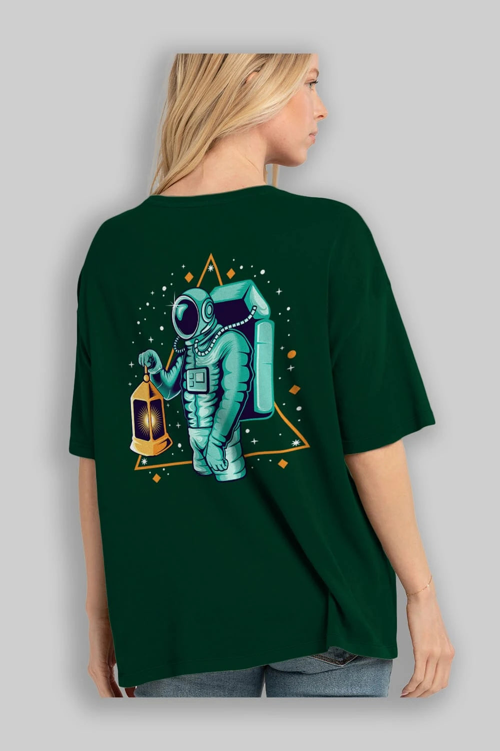 Astronaut Lantern Arka Baskılı Oversize t-shirt Erkek Kadın Unisex