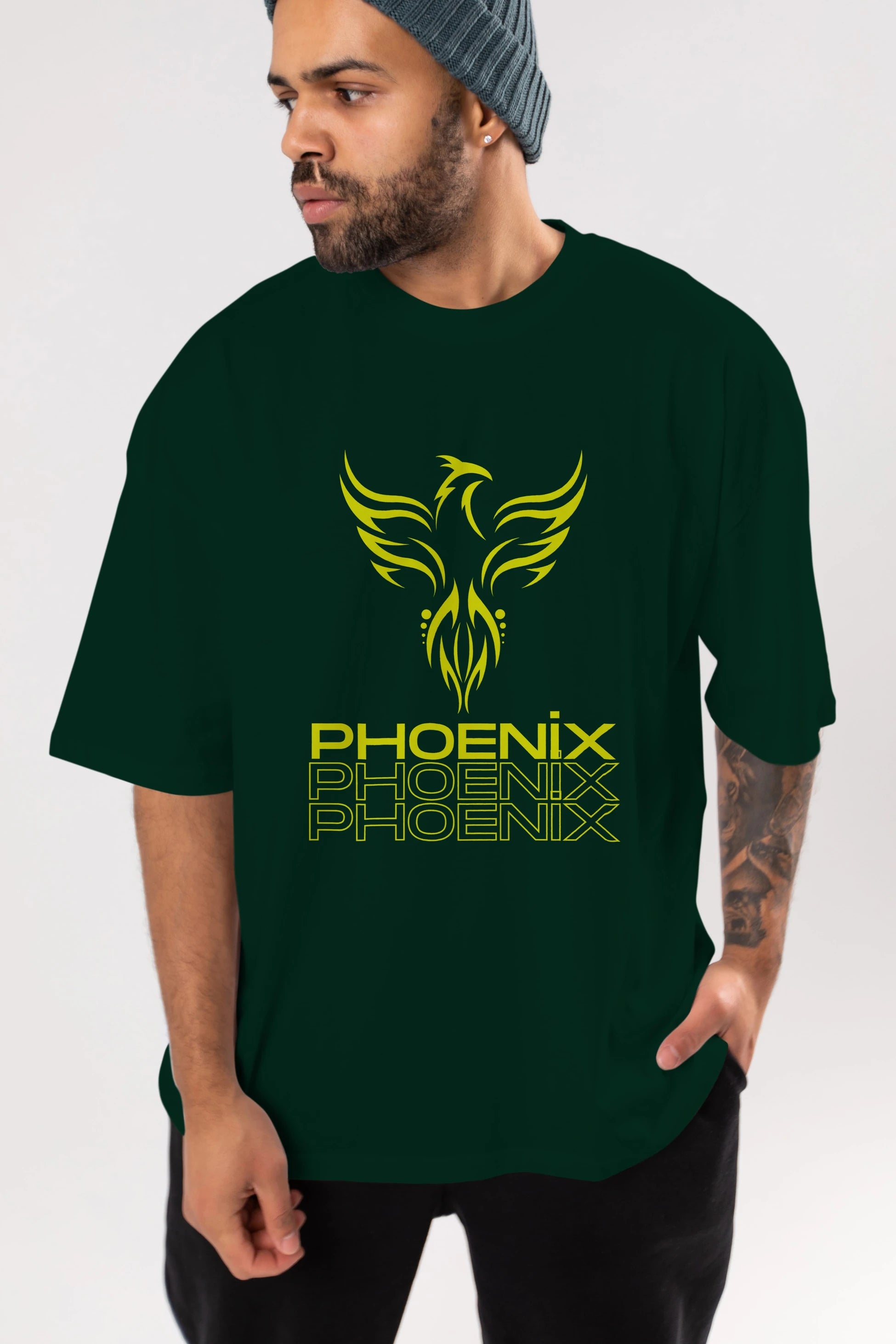 Phoenix Yazılı Ön Baskılı Oversize t-shirt Erkek Kadın Unisex