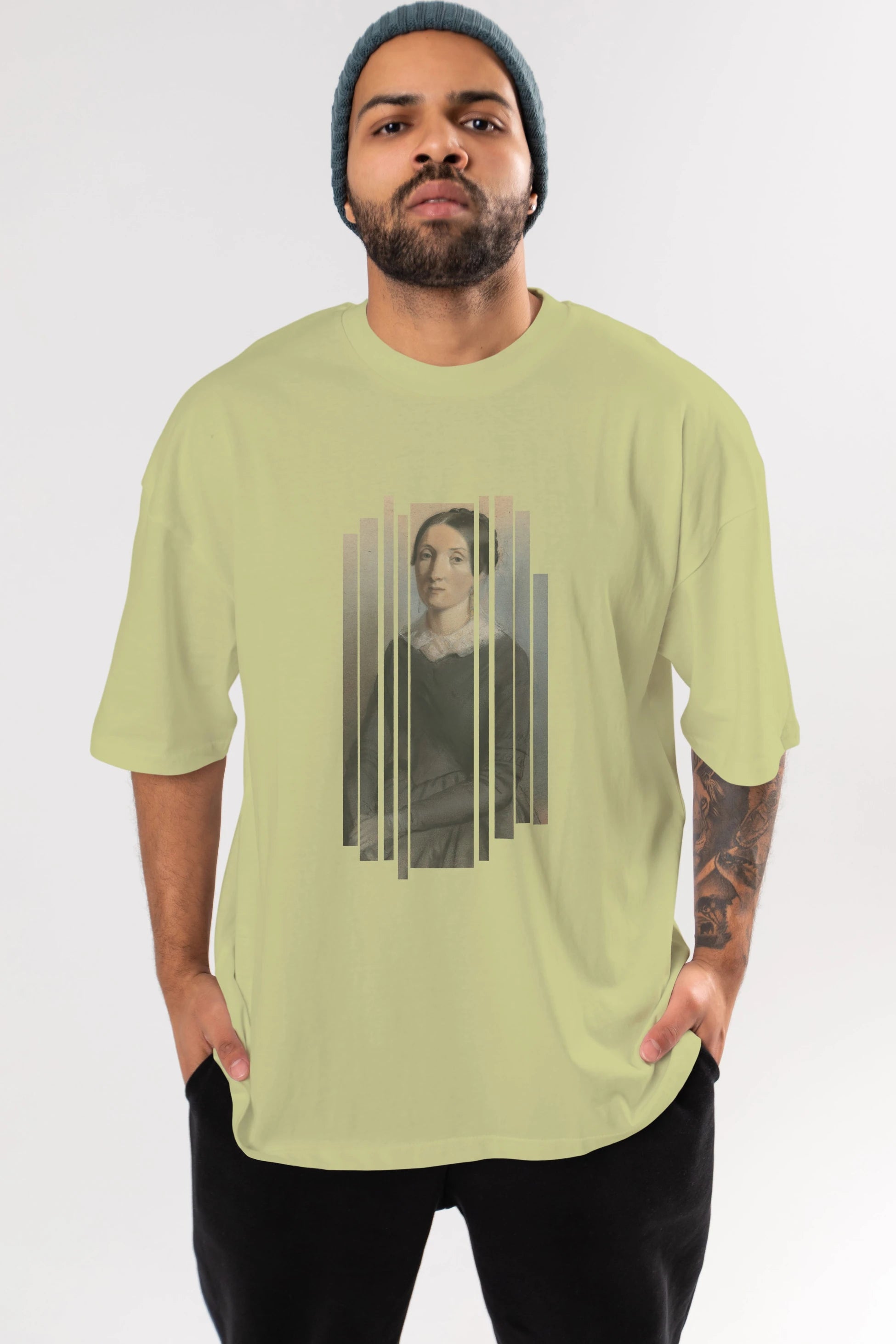 Retro Portre Ön Baskılı Oversize t-shirt Erkek Kadın Unisex