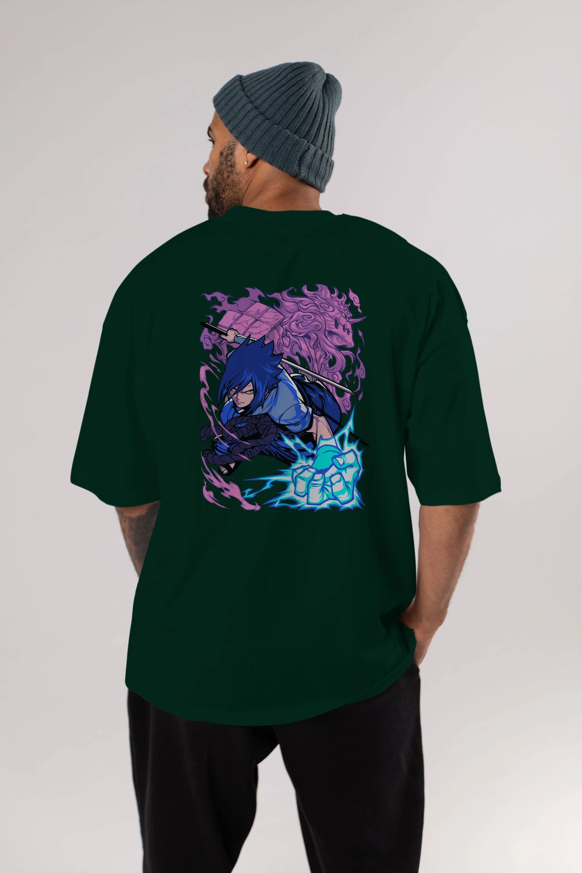 NARUTO SASUKE UCHIHA 2 Anime Arka Baskılı Oversize t-shirt Erkek Kadın Unisex