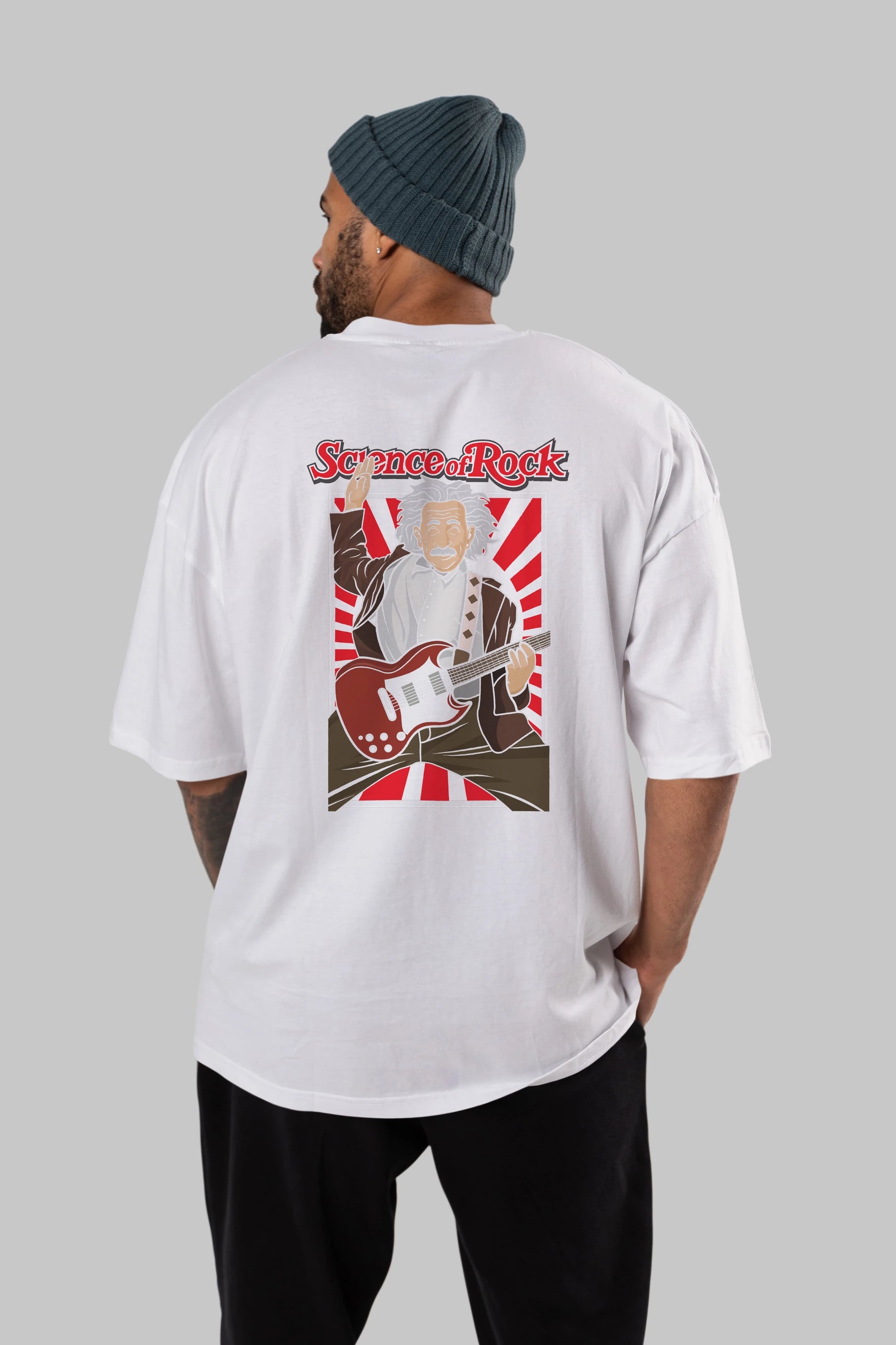 Einstein Science Of Rock Arka Baskılı Oversize t-shirt Erkek Kadın Unisex %100 Pamuk tişort