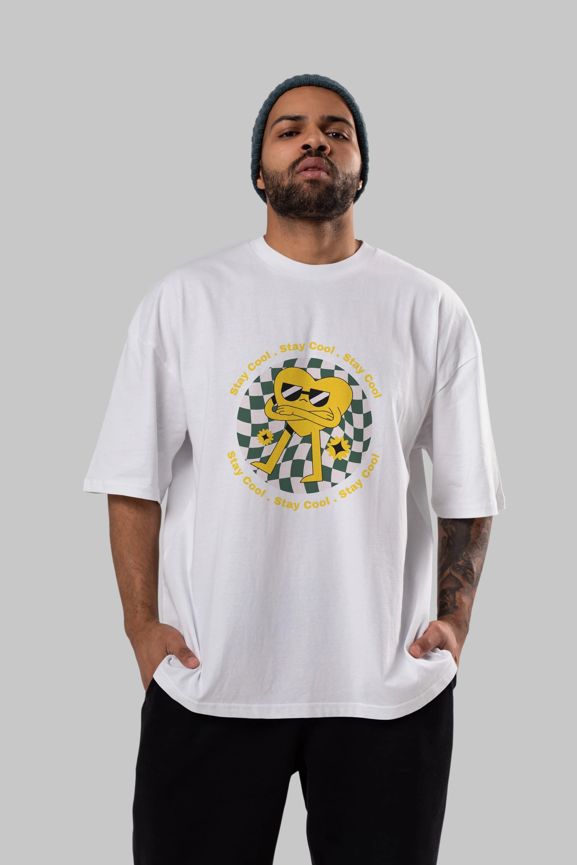 Stay Cool Yazılı Ön Baskılı Oversize t-shirt Erkek Kadın Unisex