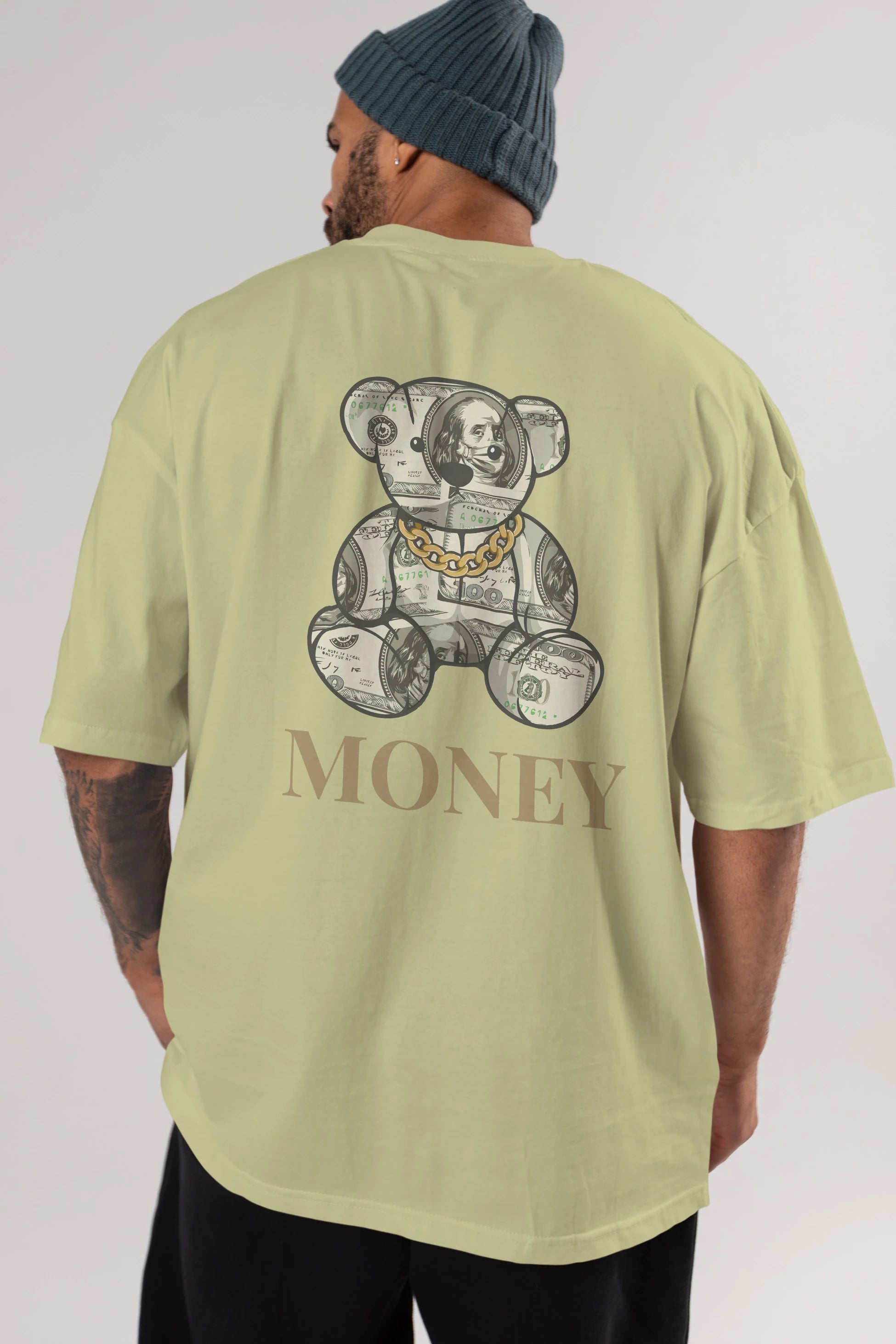 Teddy Bear Money Arka Baskılı Oversize t-shirt Erkek Kadın Unisex
