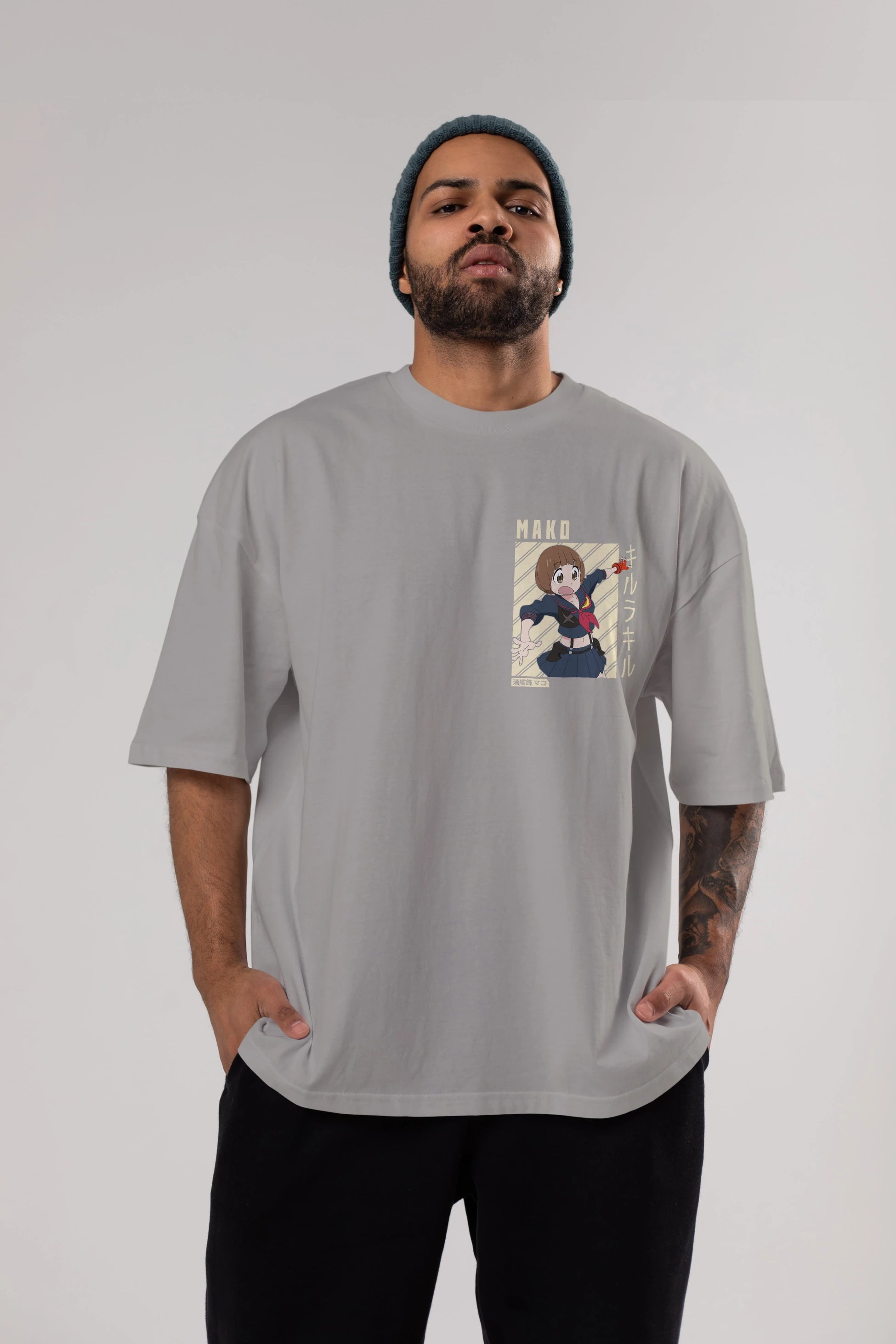 Mako Mankanshoku 1 Ön Sol Baskılı Oversize t-shirt Erkek Kadın Unisex %100 Pamuk Bisiklet Yaka tişort