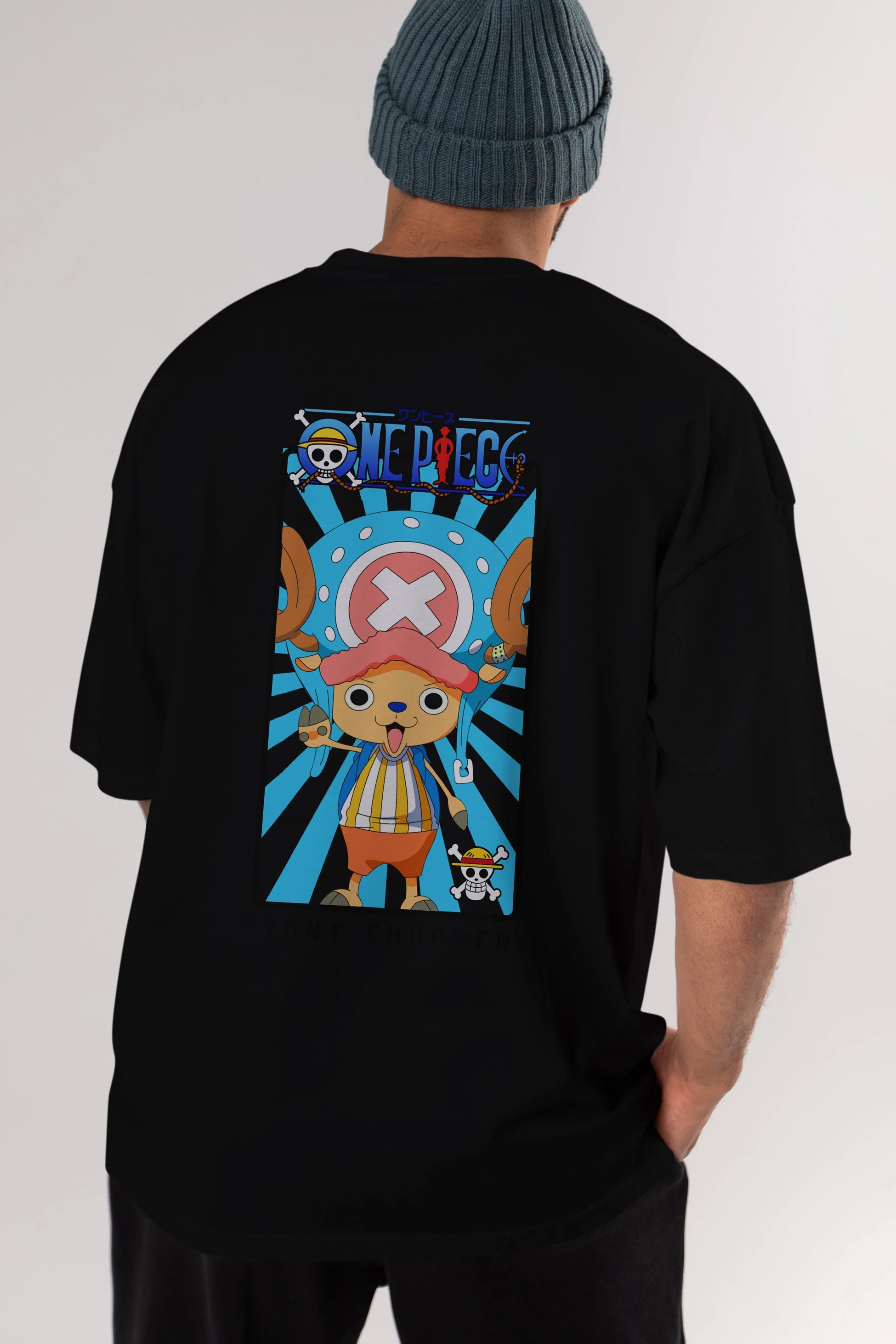 Chopper Anime Arka Baskılı Oversize t-shirt Erkek Kadın Unisex %100 pamuk tişort