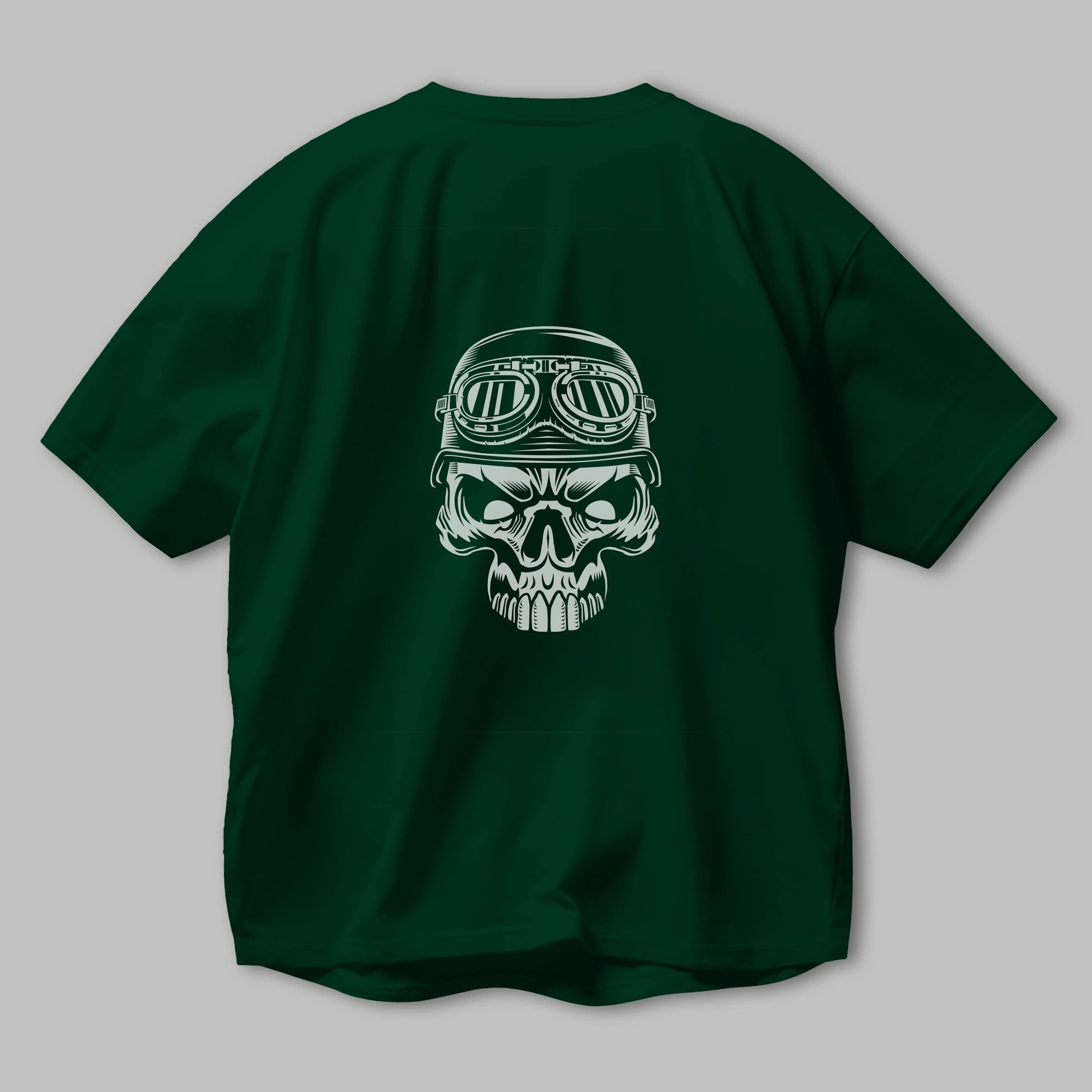 Biker Skull Helmet Arka Baskılı Oversize t-shirt Erkek Kadın Unisex %100 Pamuk tişort