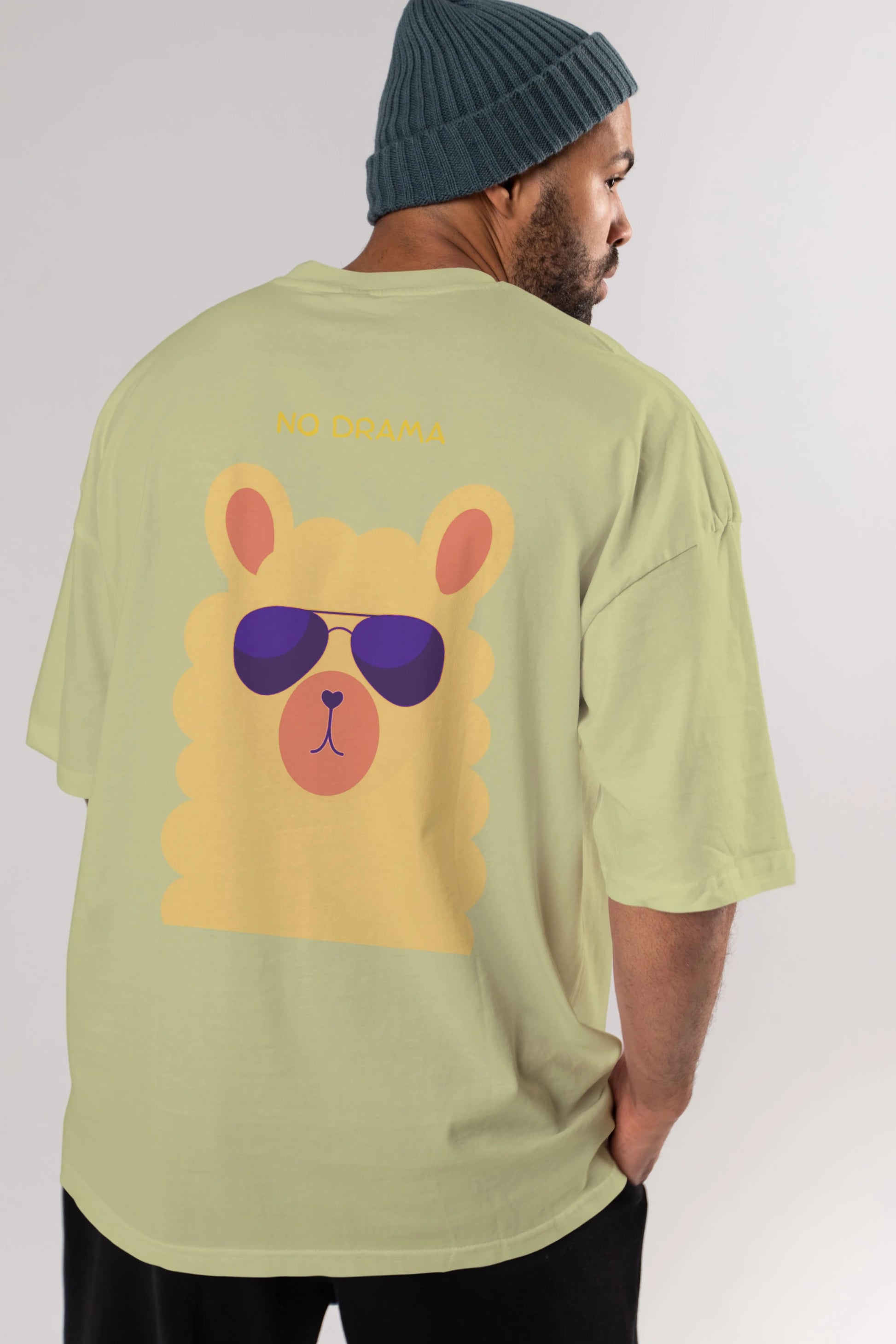 No Drama Yazılı Lama Arka Baskılı Oversize t-shirt Erkek Kadın Unisex