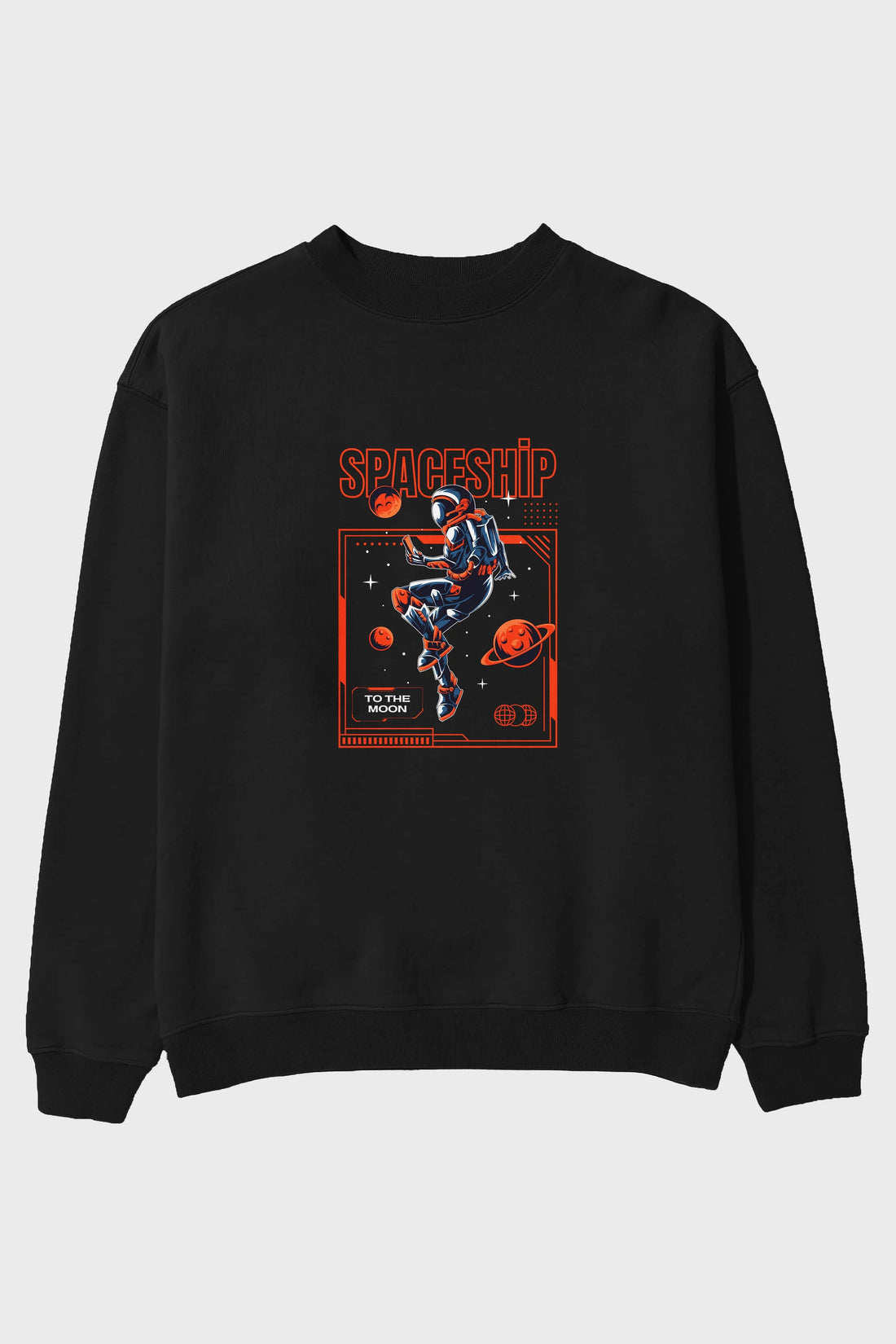 Spaceship Ön Baskılı Oversize Sweatshirt Erkek Kadın Unisex