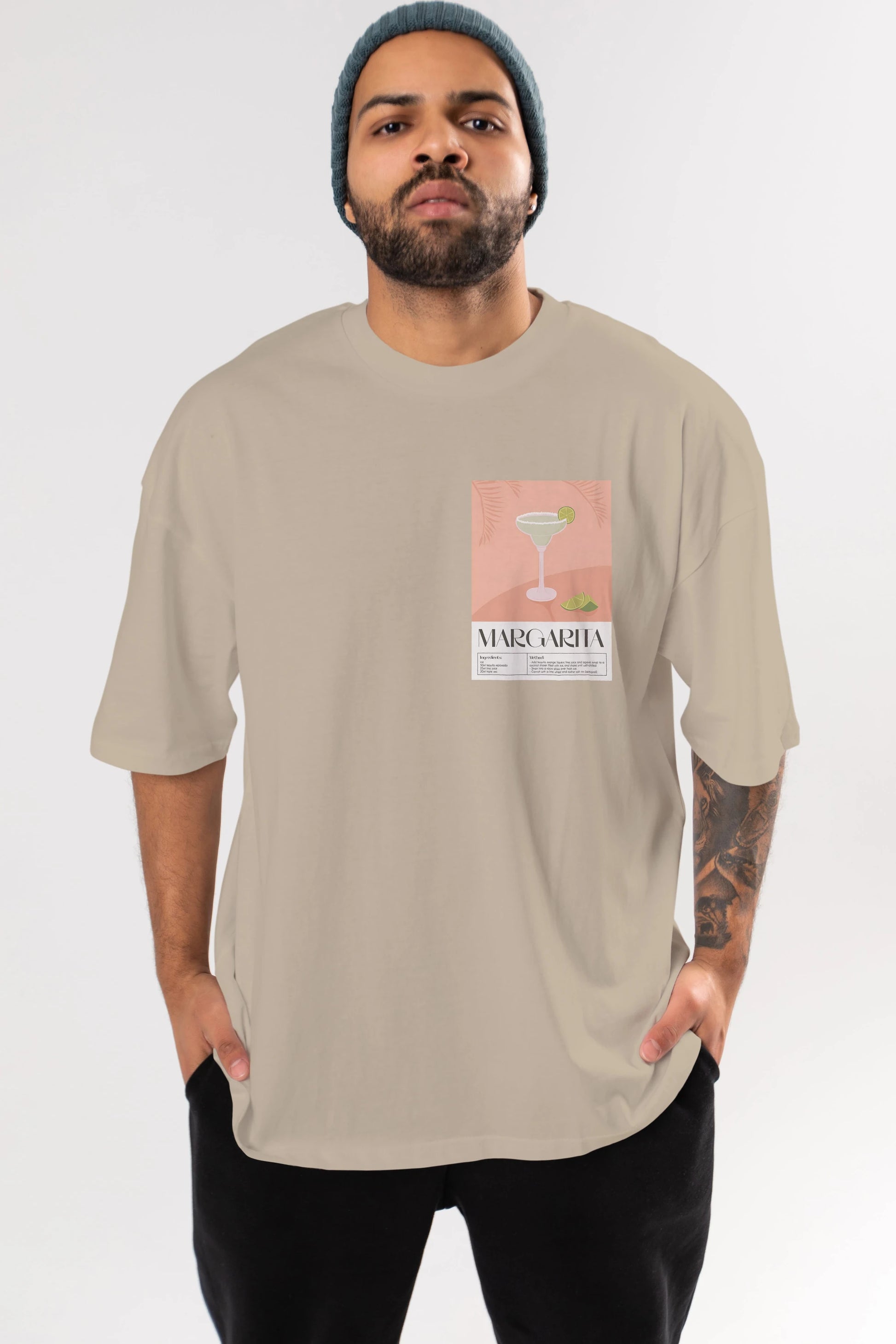 Margarita 5 Ön Sol Baskılı Oversize t-shirt Erkek Kadın Unisex %100 Pamuk Bisiklet Yaka tişort