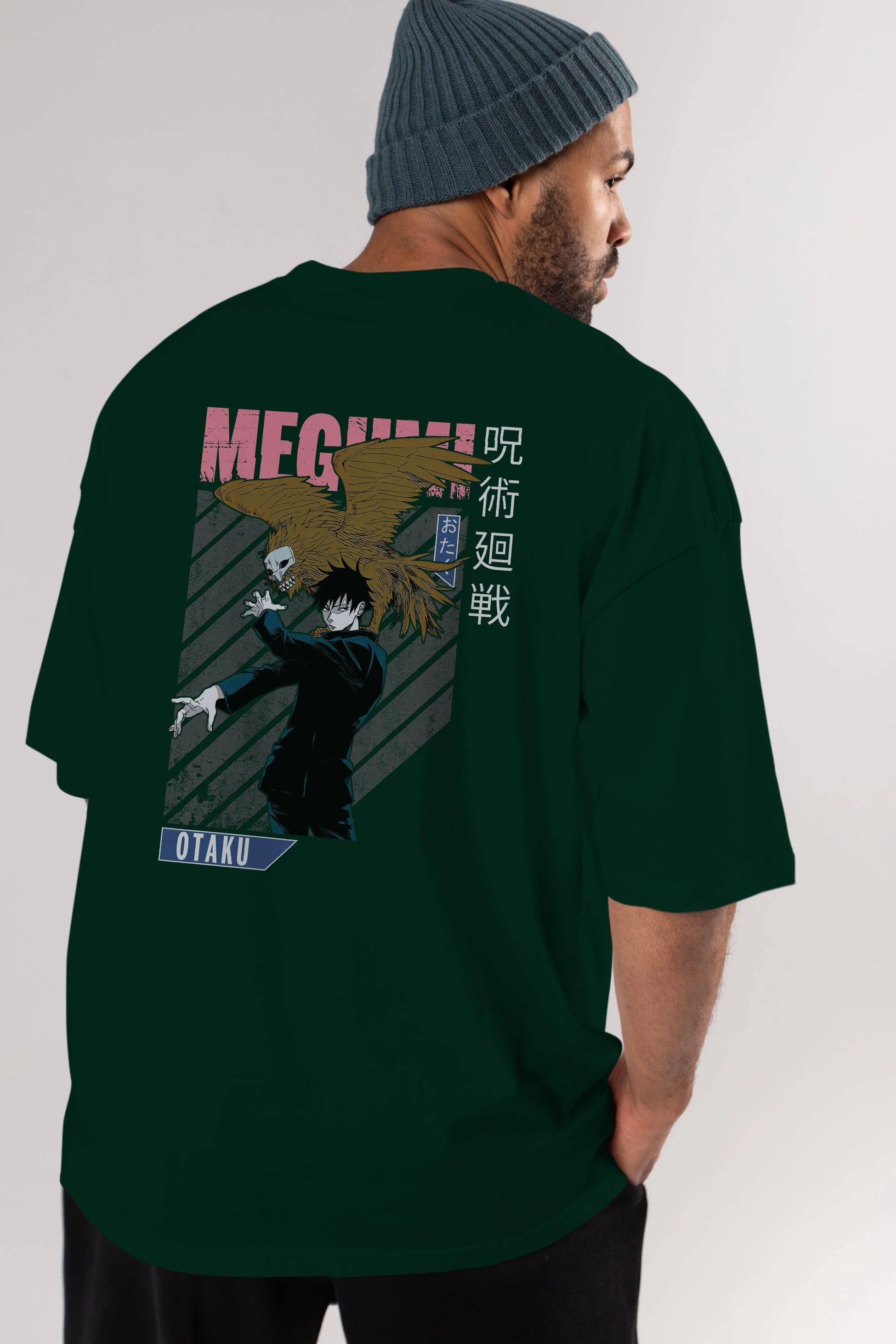 Megumi Fushiguro 2 Anime Arka Baskılı Oversize t-shirt Erkek Kadın Unisex