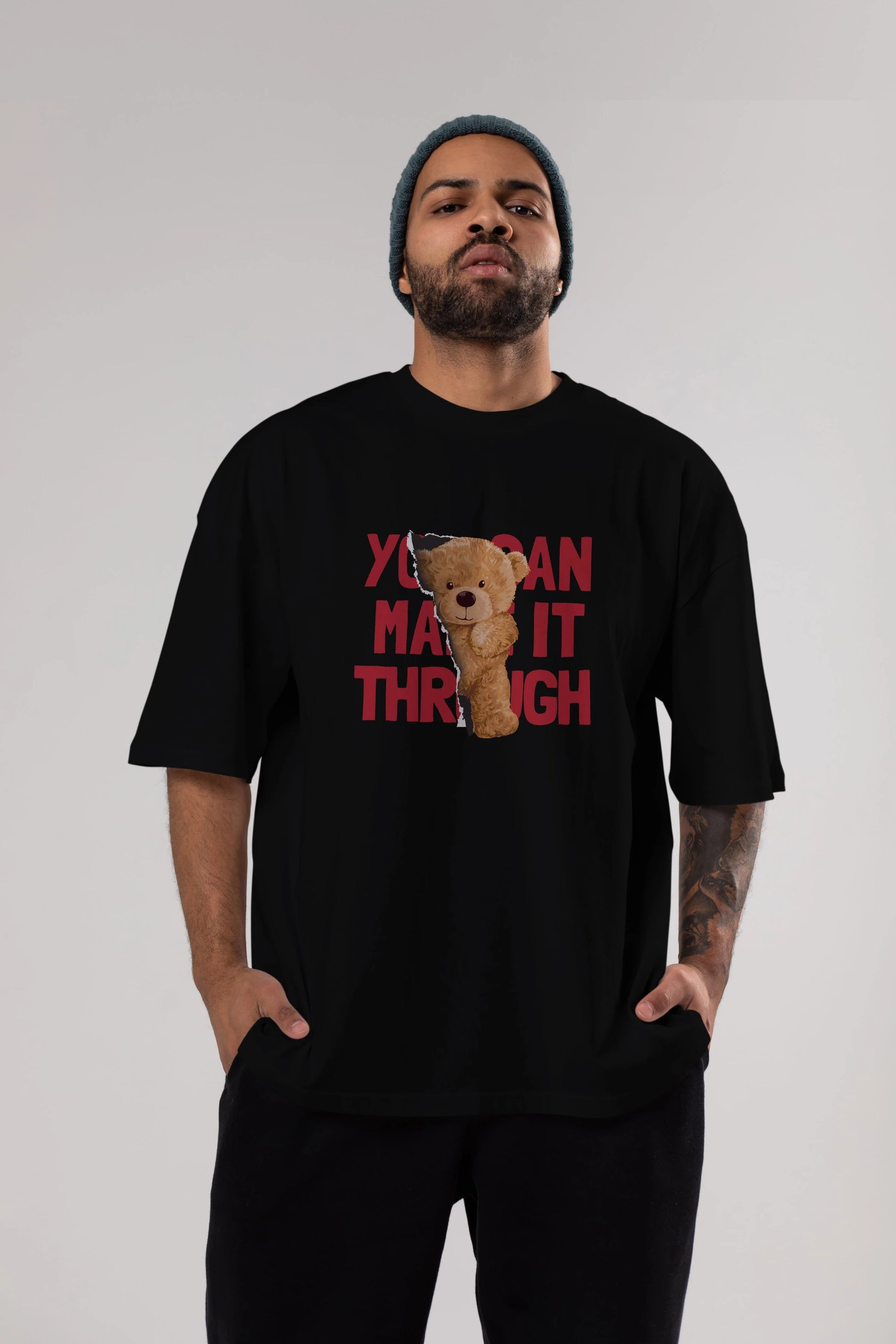 Teddy Bear You Can Make it Ön Baskılı Oversize t-shirt Erkek Kadın Unisex %100 Pamuk
