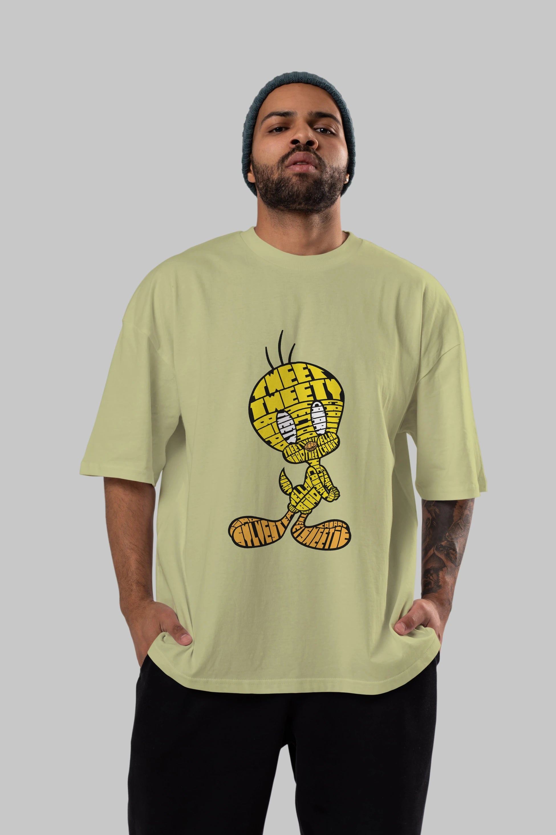 Tweety Ön Baskılı Oversize t-shirt %100 pamuk Erkek Kadın Unisex