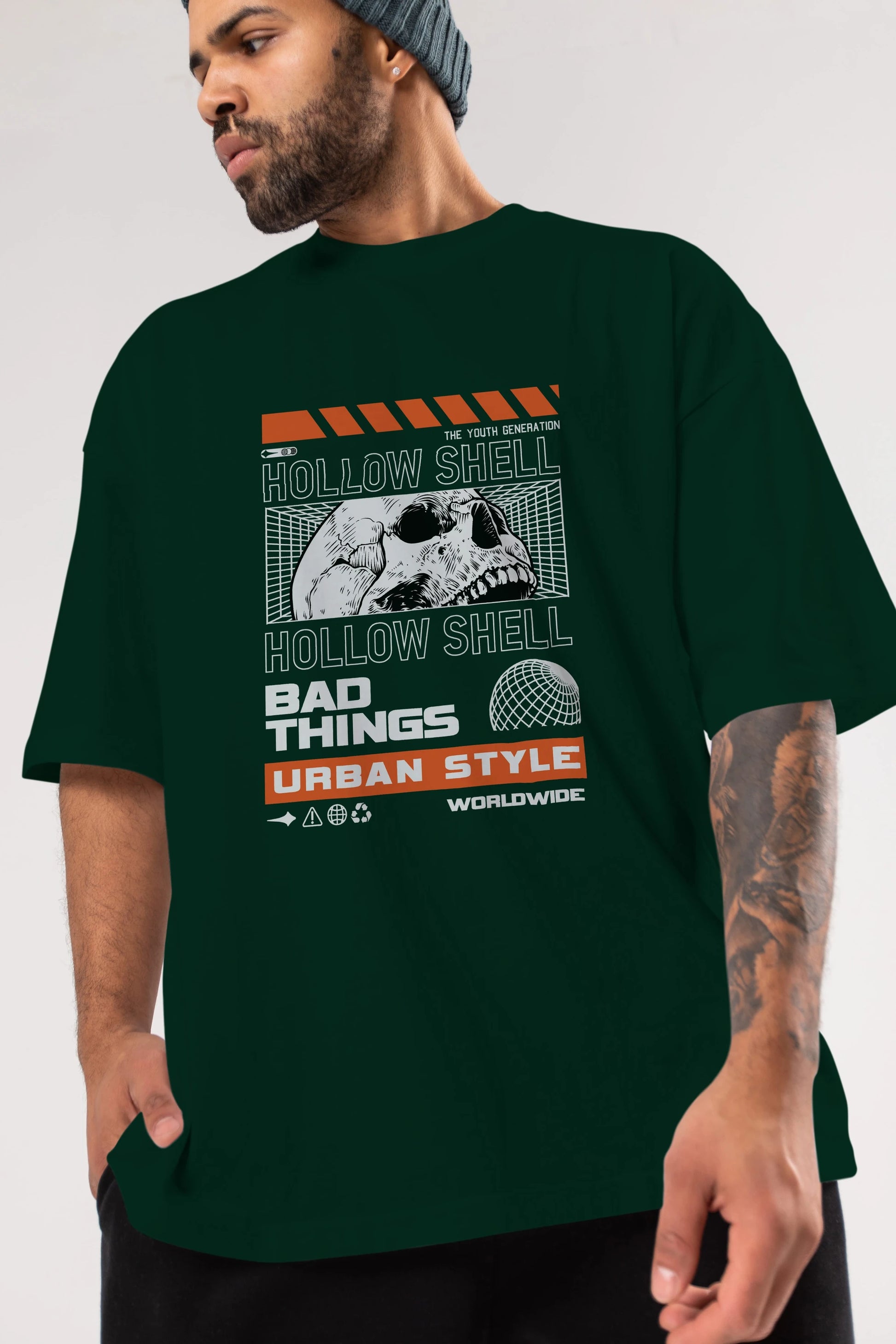 Hollow Shell Ön Baskılı Oversize t-shirt Erkek Kadın Unisex