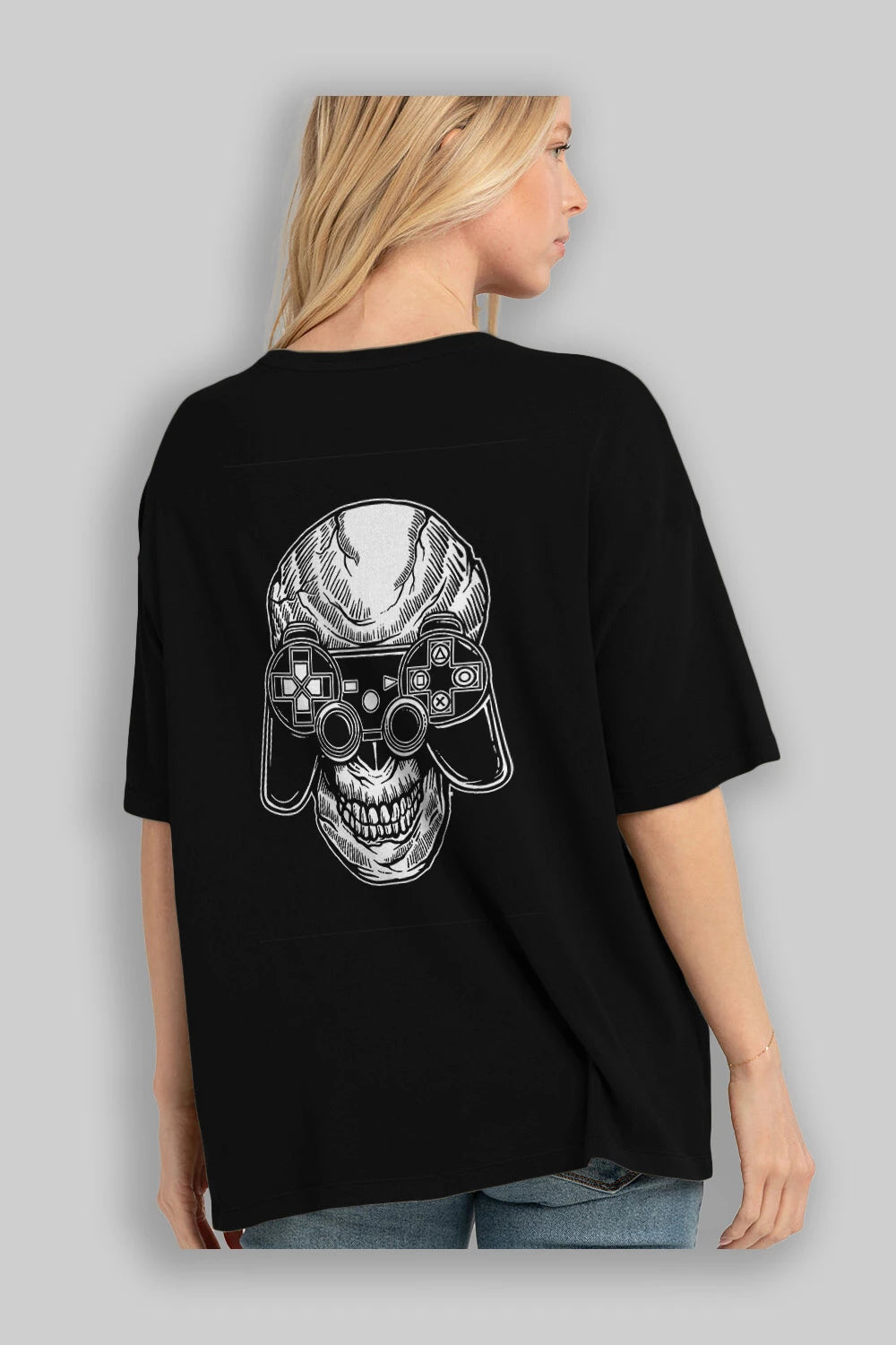 Skull Gamers Arka Baskılı Oversize t-shirt Erkek Kadın Unisex %100 Pamuk