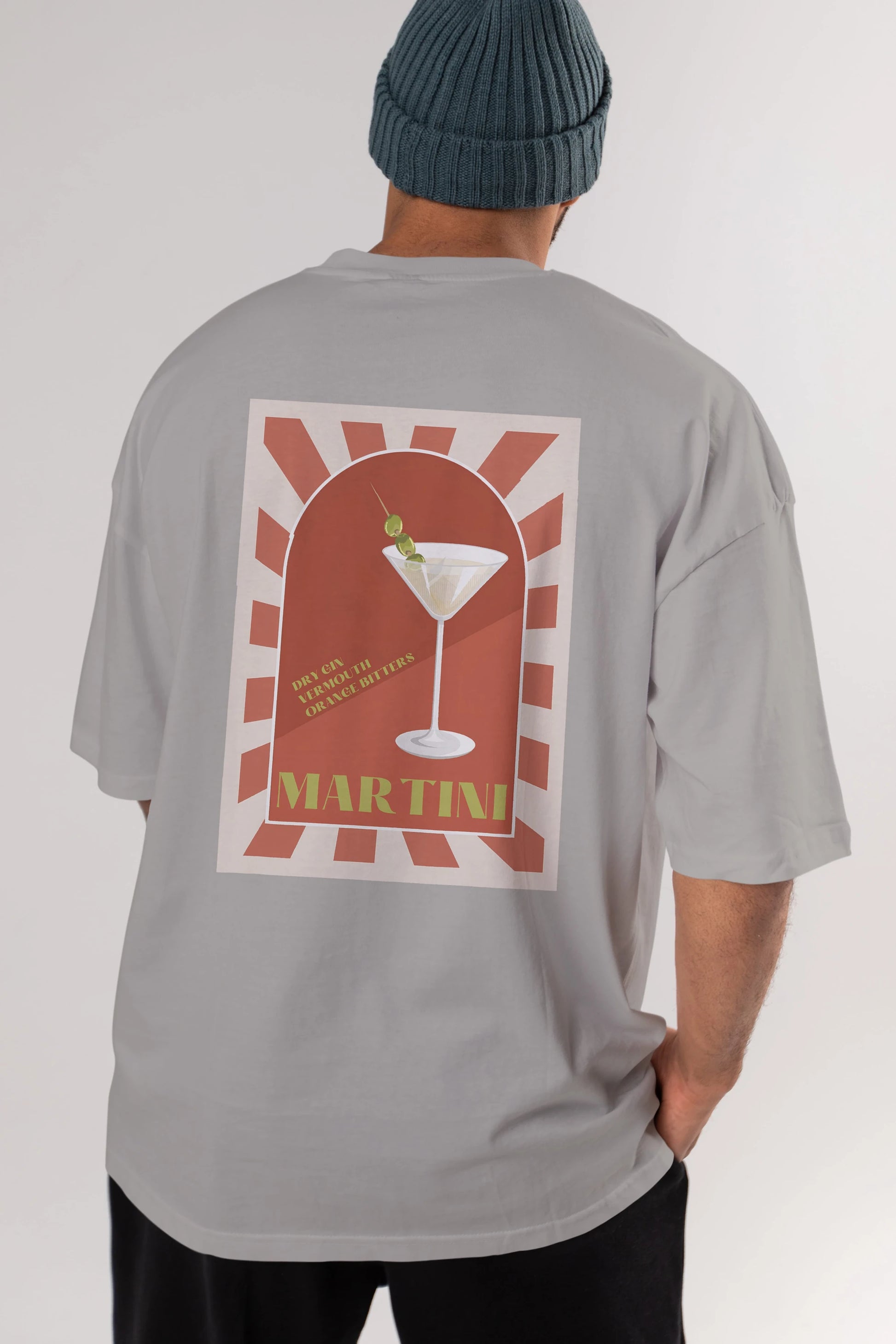 Martini 2 Arka Baskılı Oversize t-shirt Erkek Kadın Unisex %100 Pamuk Bisiklet Yaka tişort