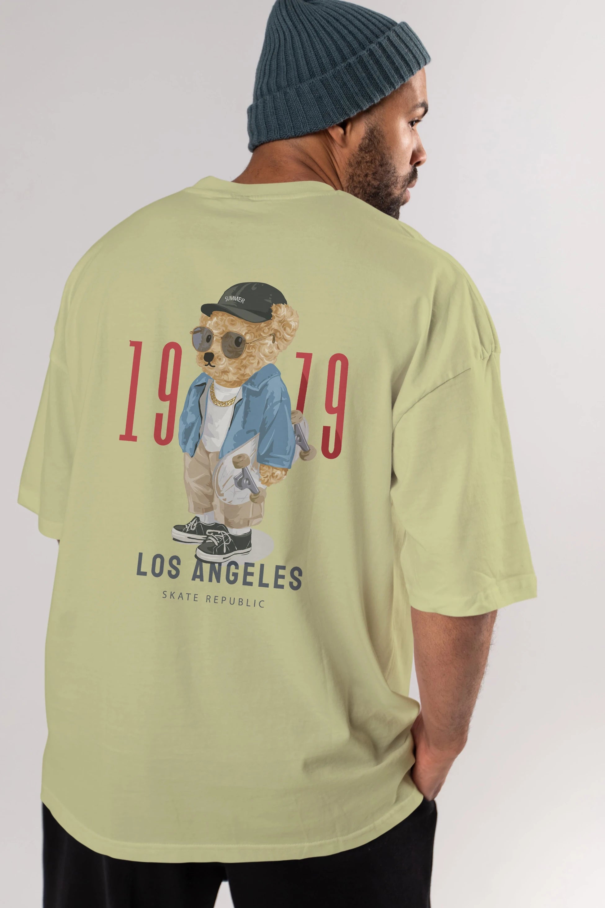 Teddy Bear Los Angeles Arka Baskılı Oversize t-shirt Erkek Kadın Unisex %100 Pamuk