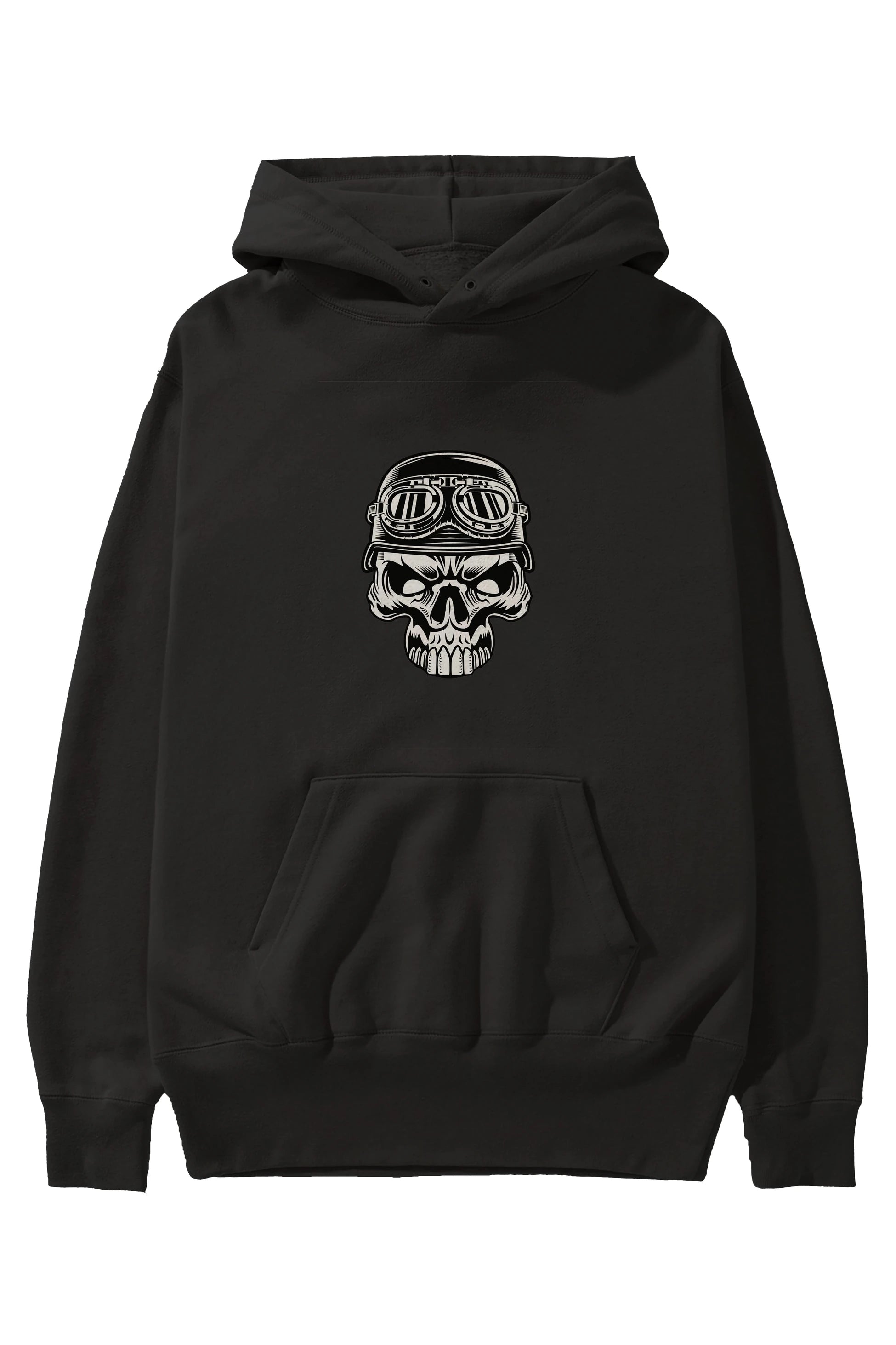 Biker Skull Helmet Ön Baskılı Hoodie Oversize Kapüşonlu Sweatshirt Erkek Kadın Unisex