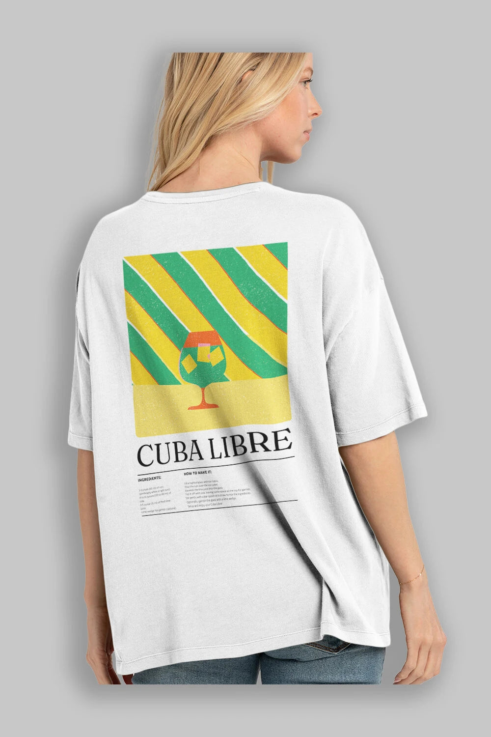 Cuba Libre Kokteyl Serisi Arka Baskılı Oversize t-shirt Erkek Kadın %100 Pamuk Bisiklet Yaka tişort
