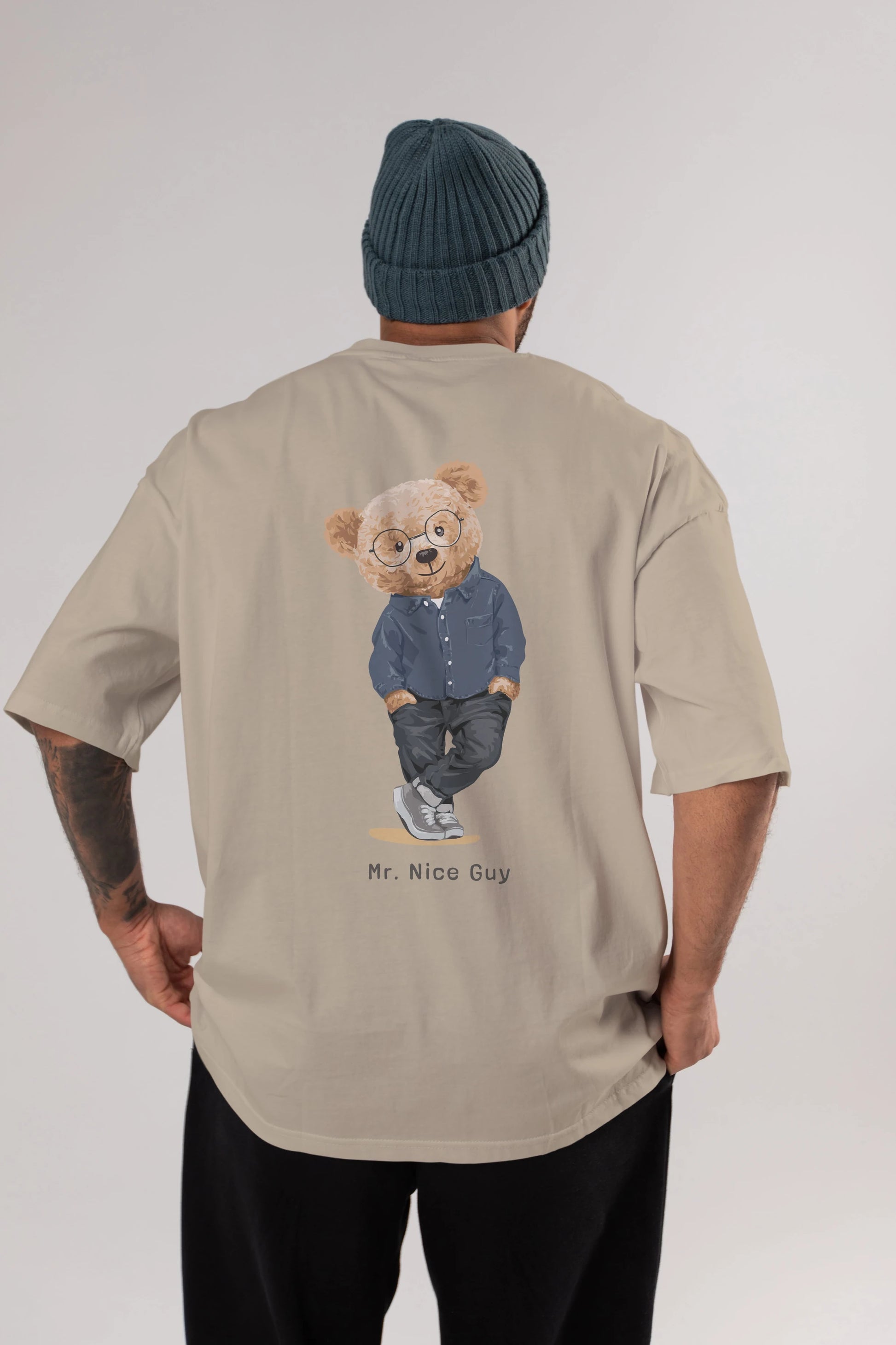 Teddy Bear Mr. Nice Guy Arka Baskılı Oversize t-shirt Erkek Kadın Unisex %100 Pamuk