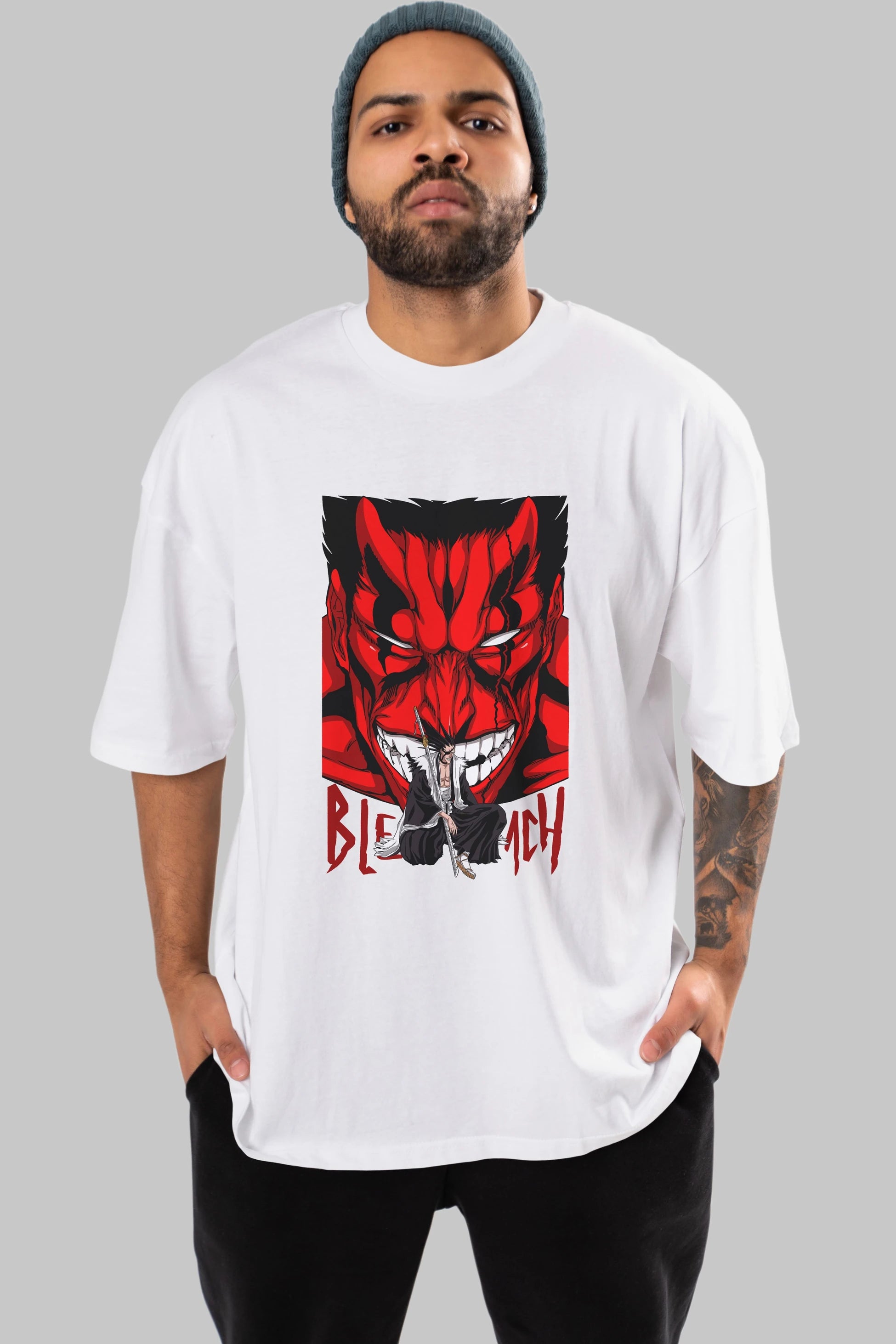 KENPACHI ZARAKI BLEACH Anime Ön Baskılı Oversize t-shirt %100 pamuk Erkek Kadın Unisex