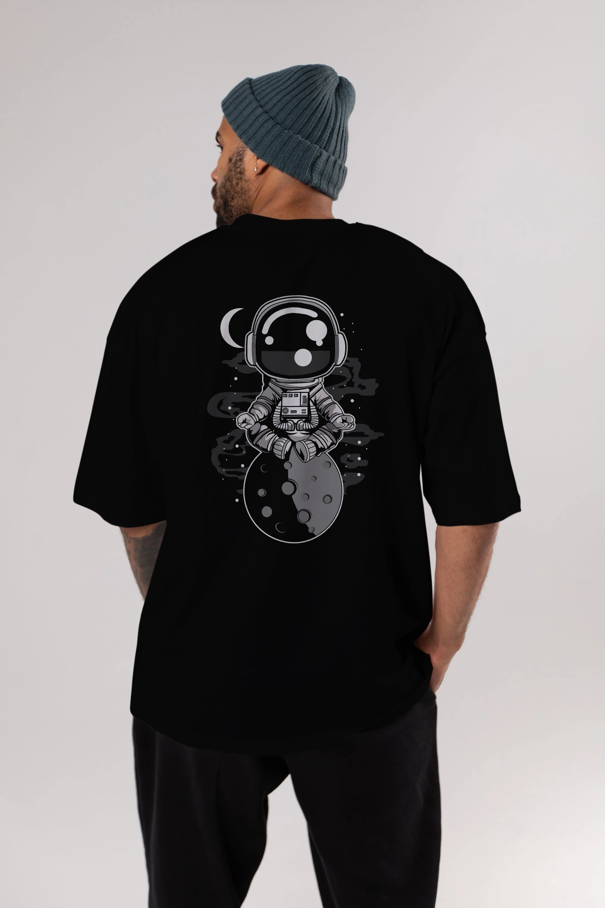 Astronaut Yoga Arka Baskılı Oversize t-shirt Erkek Kadın Unisex