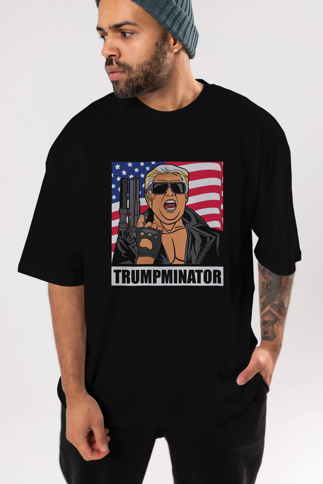 Trumpminator Ön Baskılı Oversize t-shirt Erkek Kadın Unisex %100 Pamuk tişort