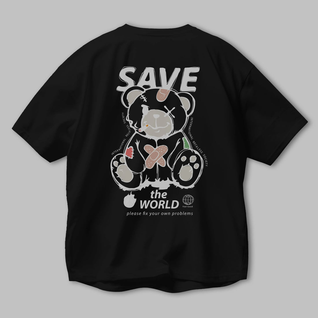 Save the World Bear Arka Baskılı Oversize t-shirt Erkek Kadın Unisex